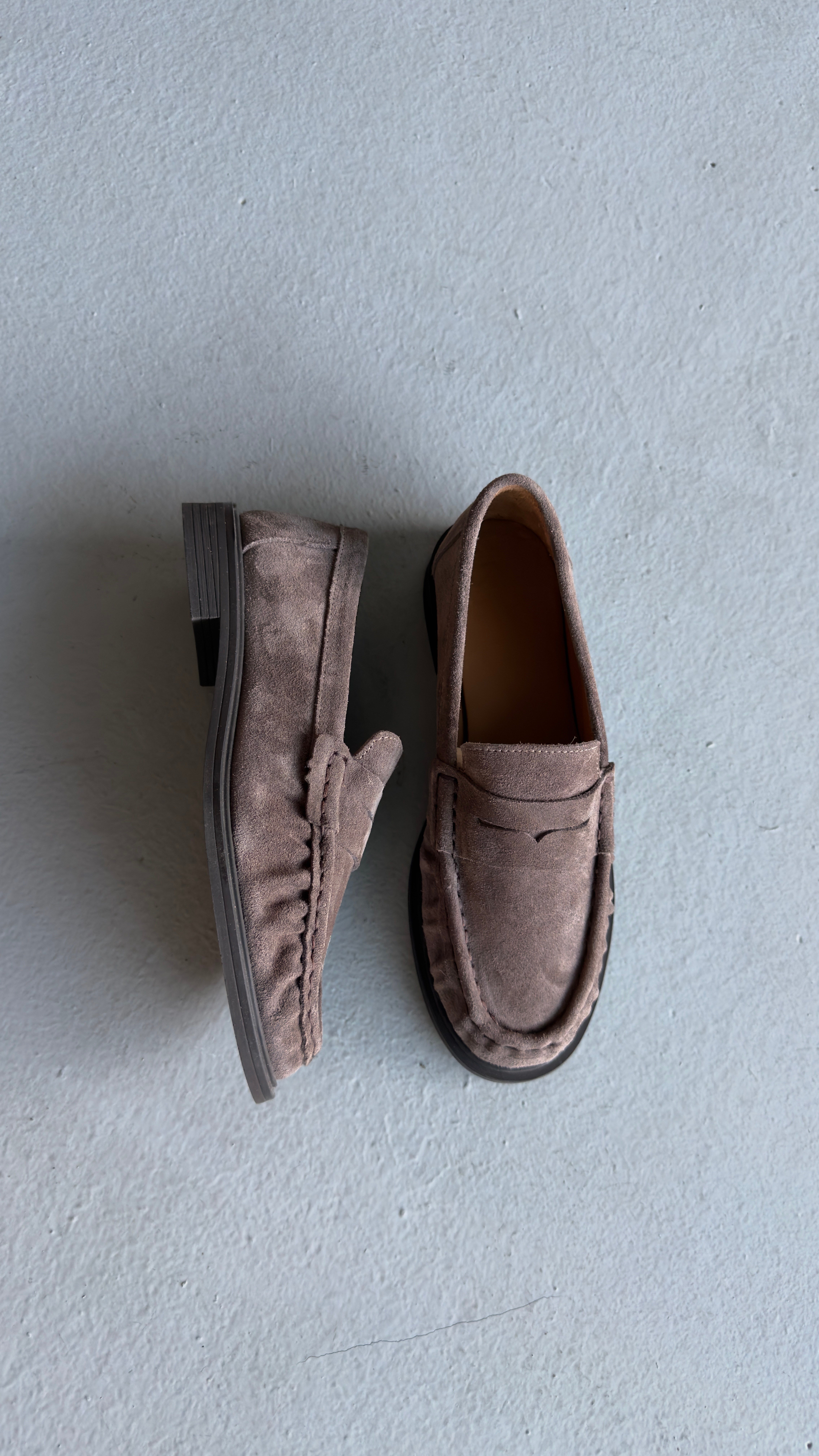 Kadın Büzgülü Gerçek Deri Oxford Loafer Günlük Ayakkabı Gri