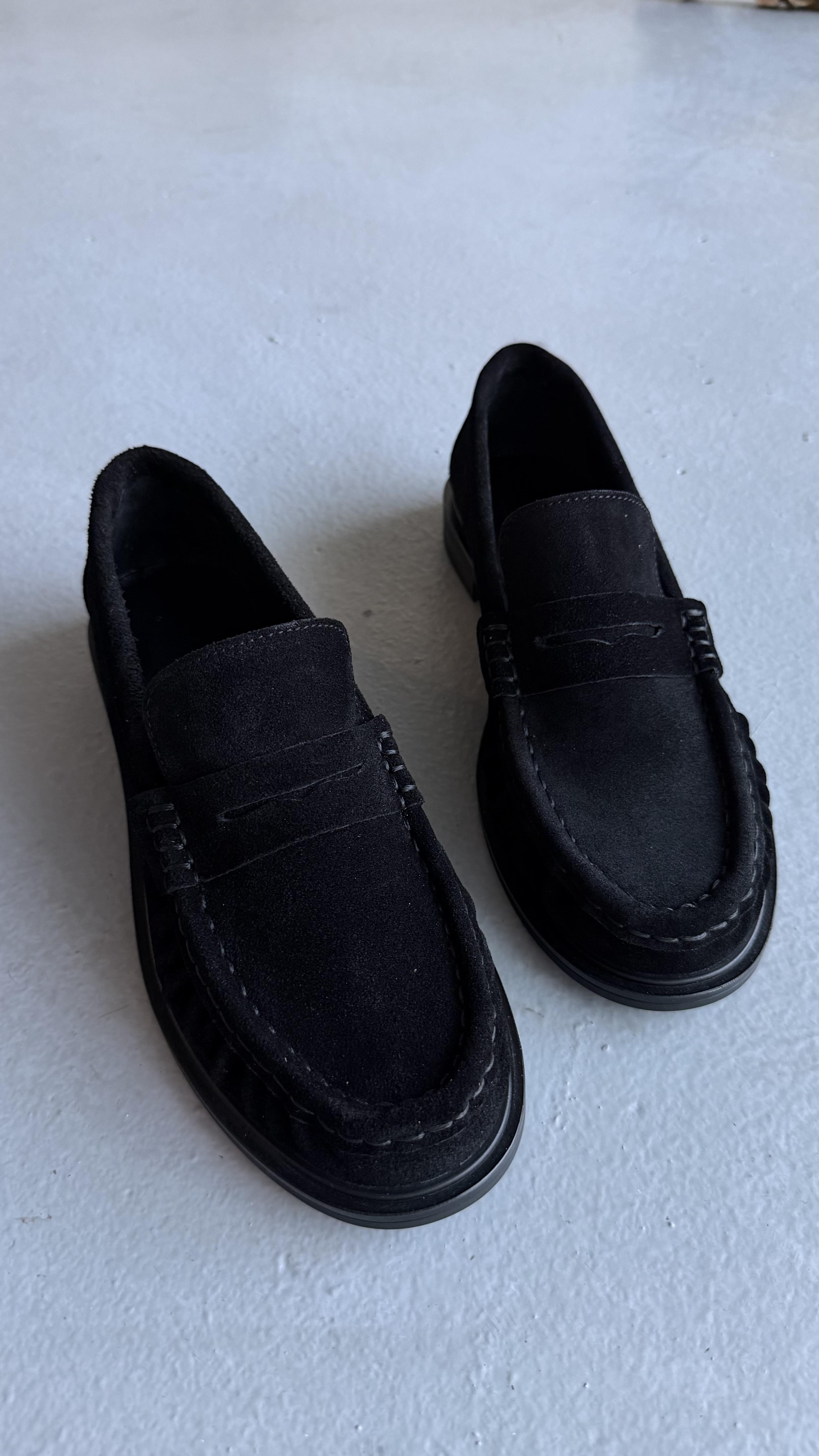 Kadın Büzgülü Gerçek Deri Oxford Loafer Günlük Ayakkabı Siyah Siyah