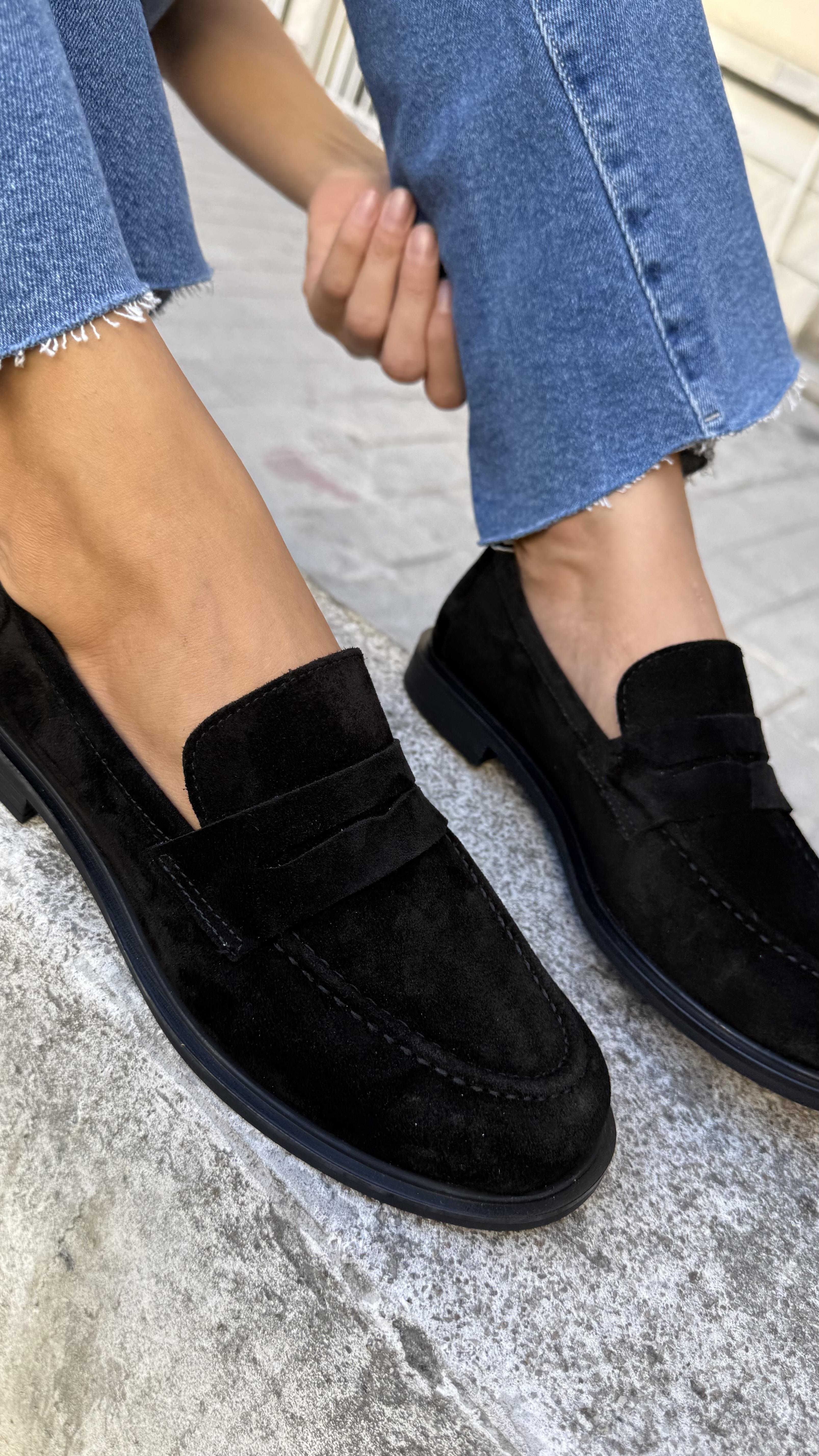 Kadın Düz Gerçek Deri Oxford Loafer Günlük Ayakkabı Siyah