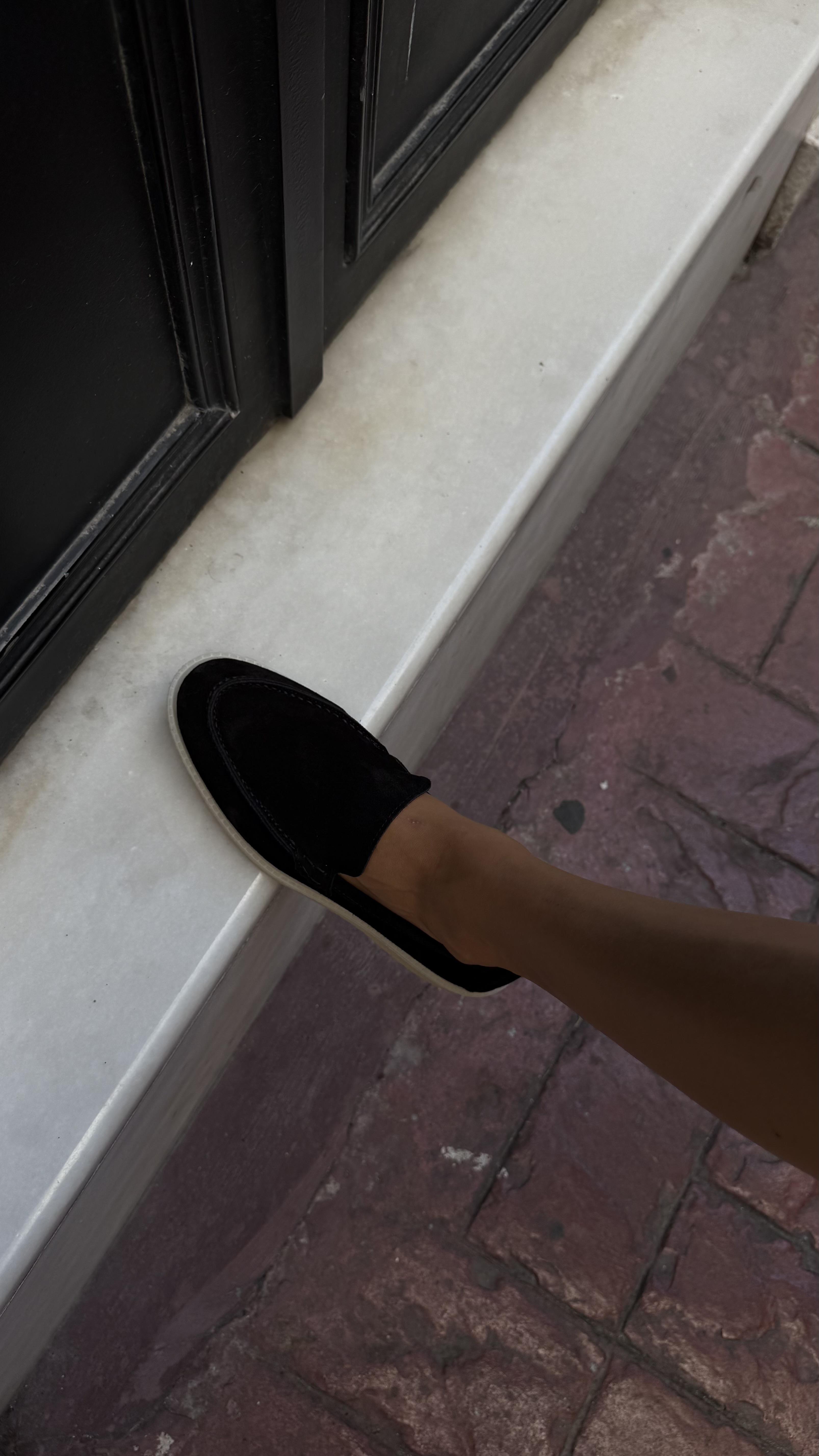Kadın Hakiki Deri Düz Siyah Süet Loafer