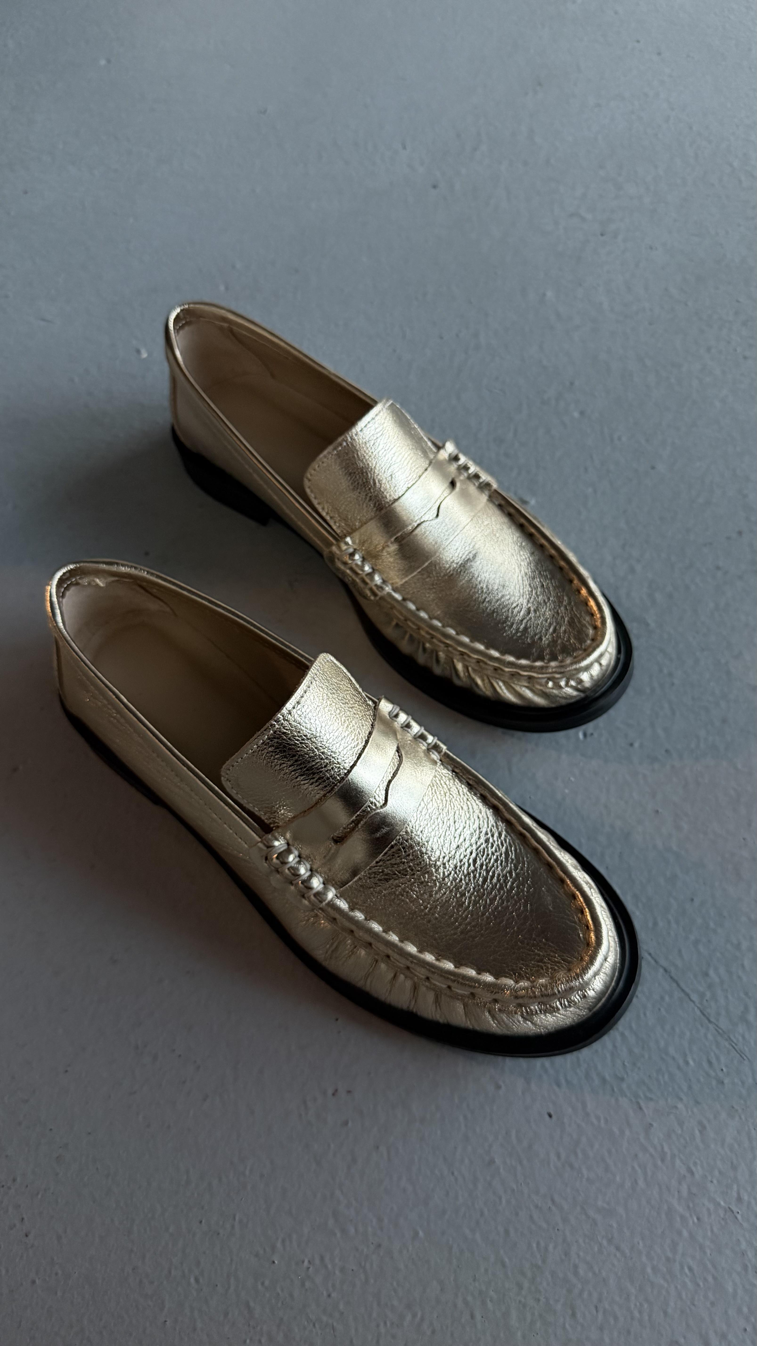 Kadın Lena Gold Büzgülü Gerçek Deri Oxford Loafer Günlük Ayakkabı