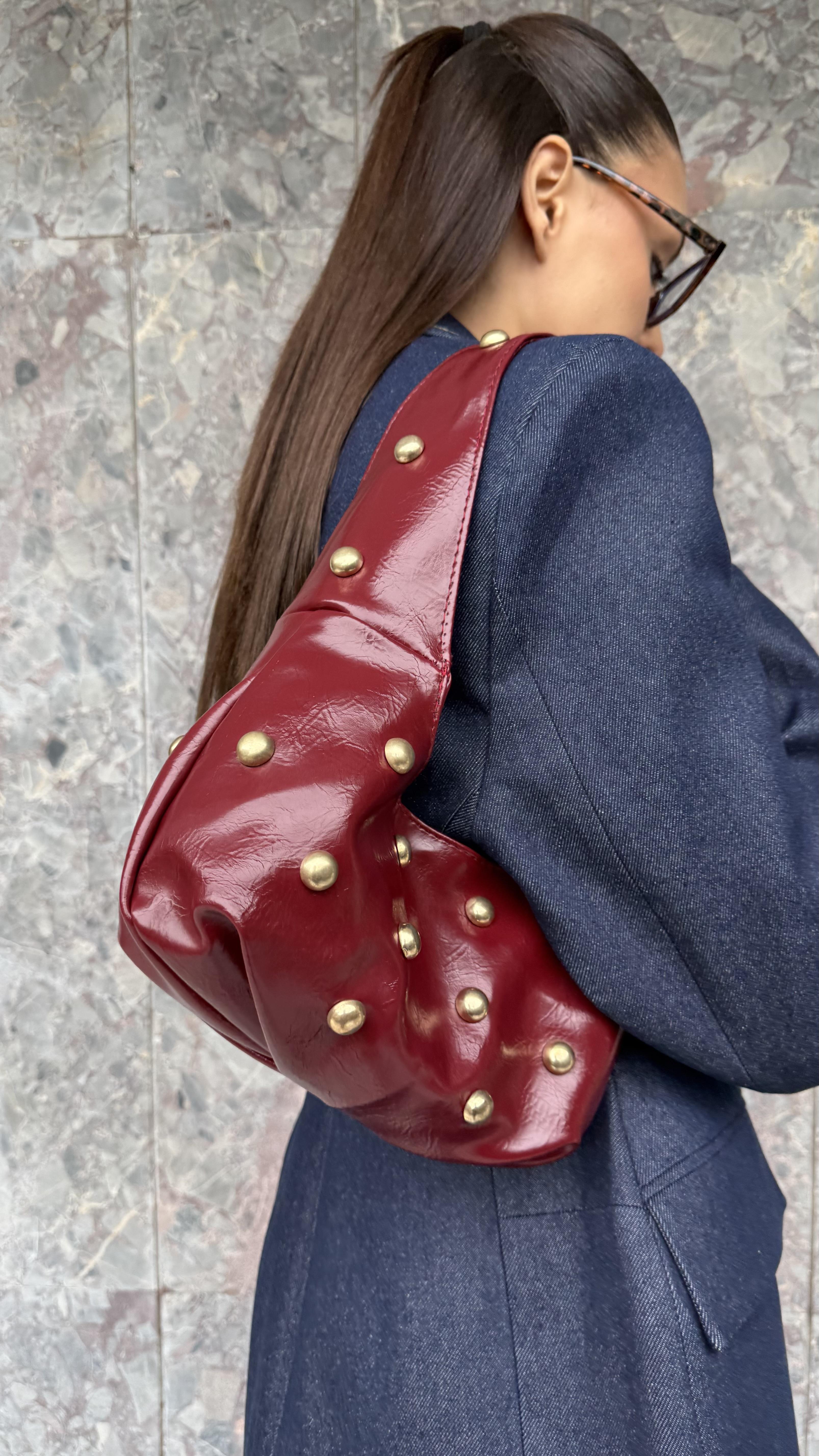 Kadın Zımbalı Kol Çantası Bordo 