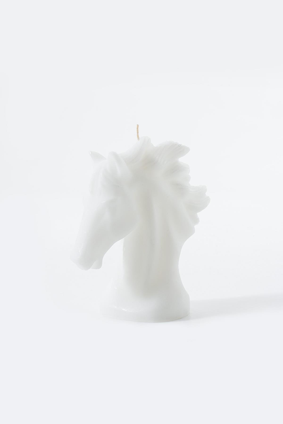 Majestik Beton Beyaz Küçük At Heykel Dekoratif Mum