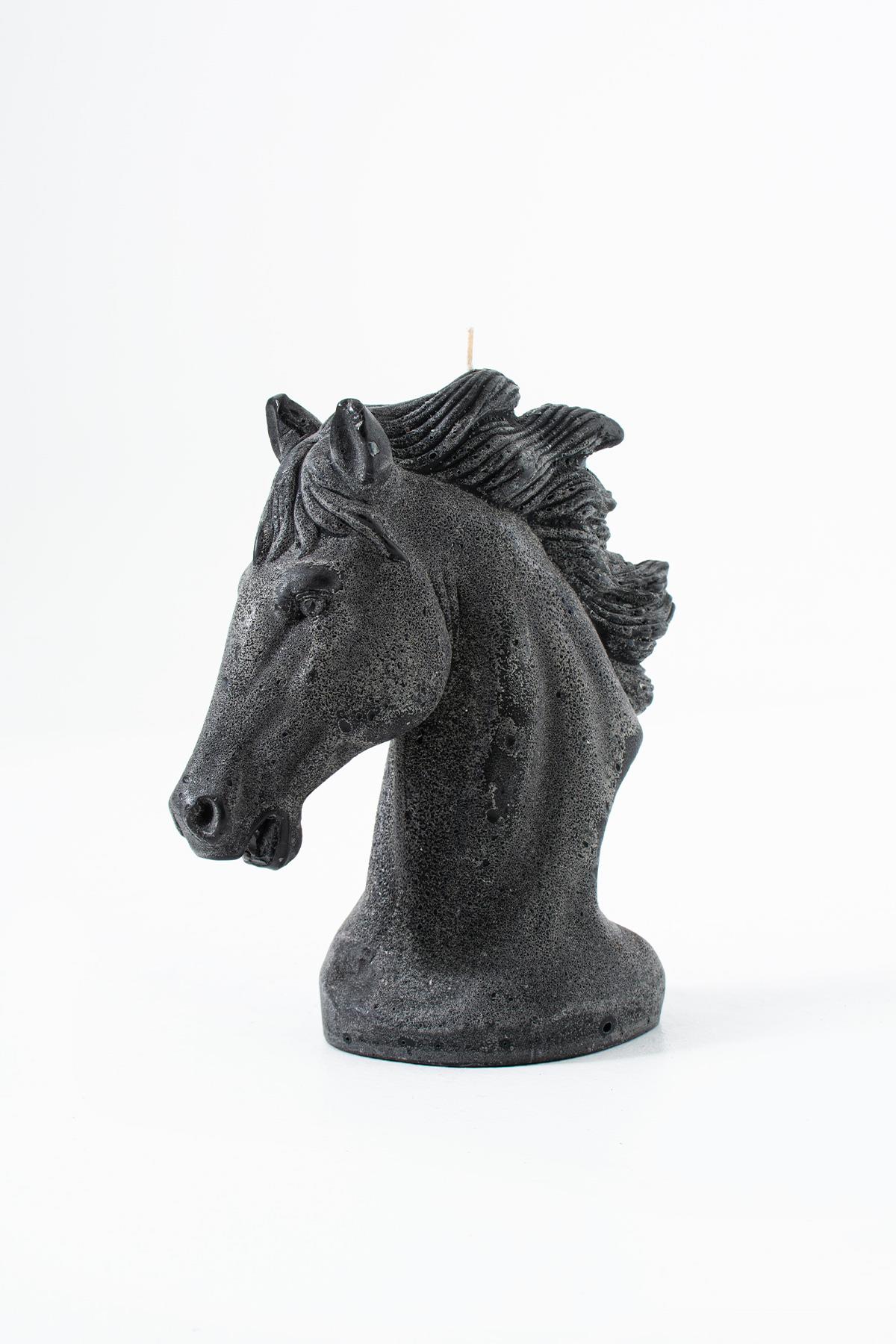 Majestik Beton Siyah Orta At Heykel Dekoratif Mum