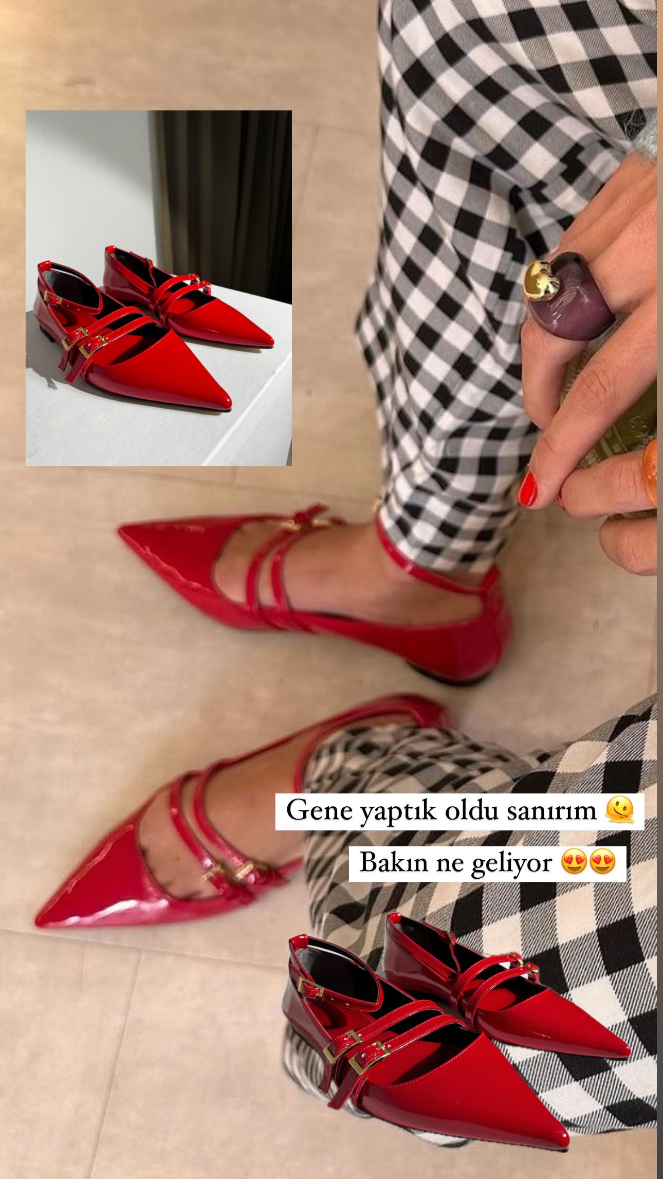 Mary Kırmızı Sivri Burun Toka Detaylı Babet