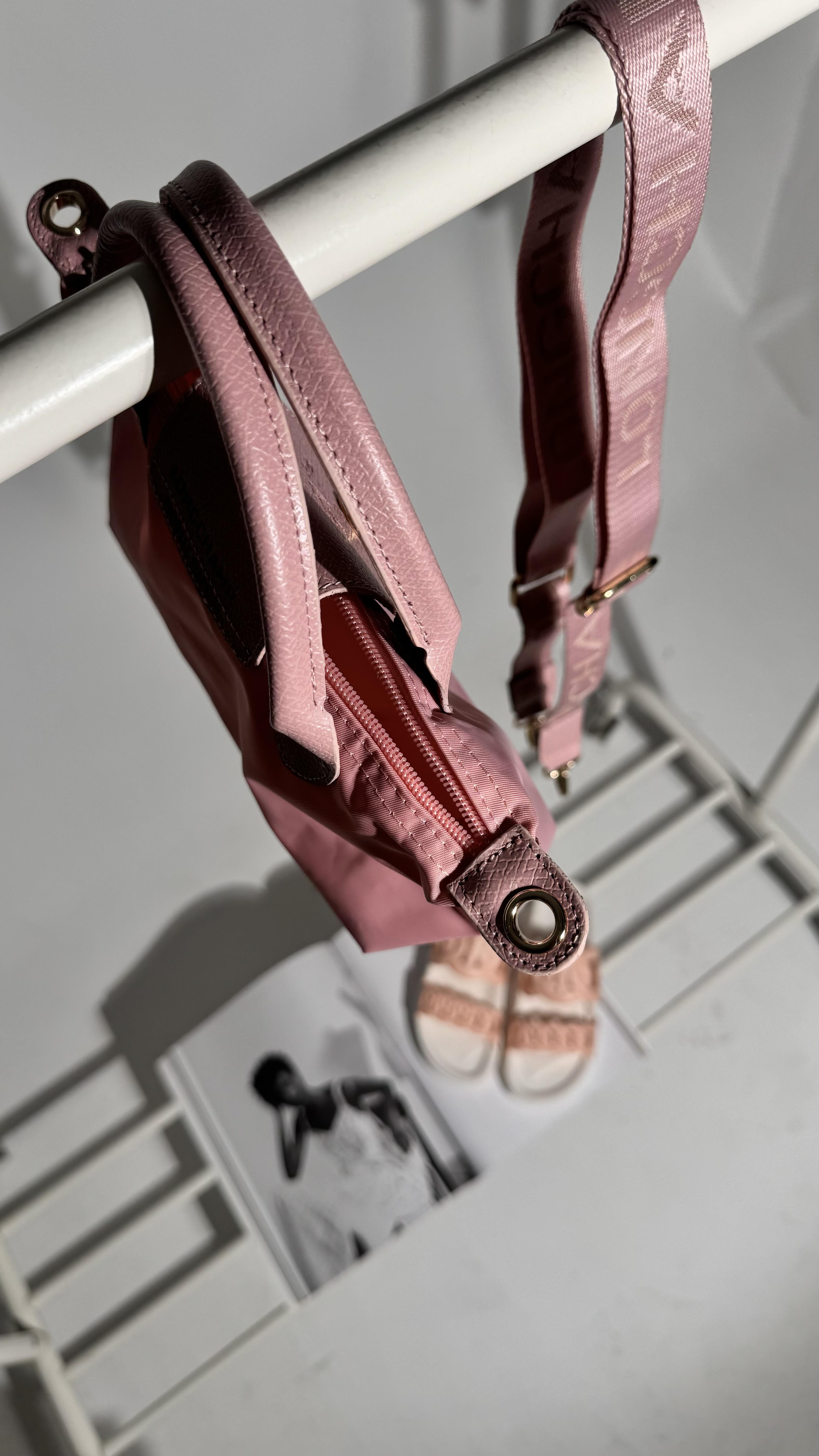 No:1 Long Pembe Kanvas Deri Saplı Çanta
