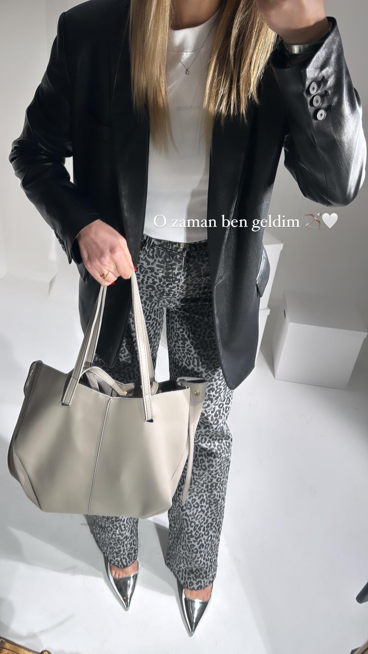 Pinte Gri Büyük Boy Cep Çanta Detaylı 