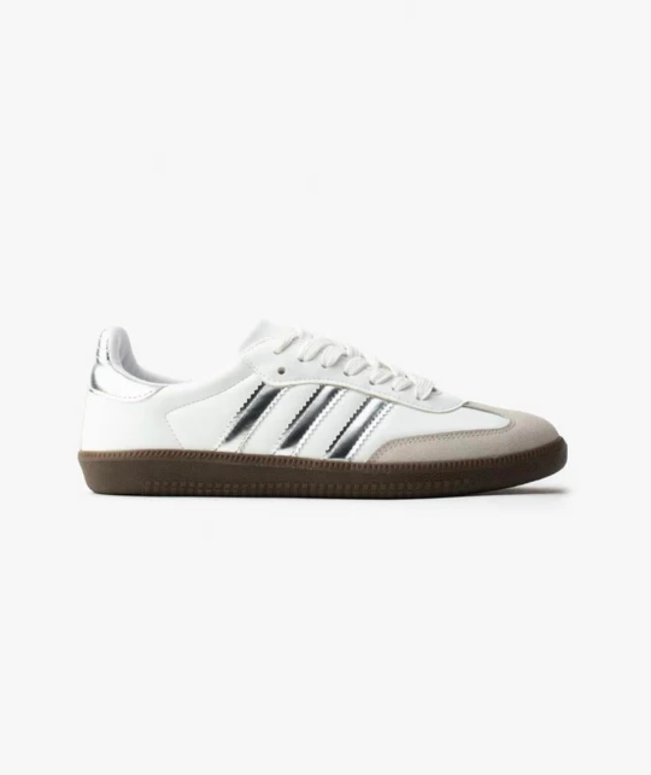 Sacha Beyaz Gümüş 3Bantlı Sneaker