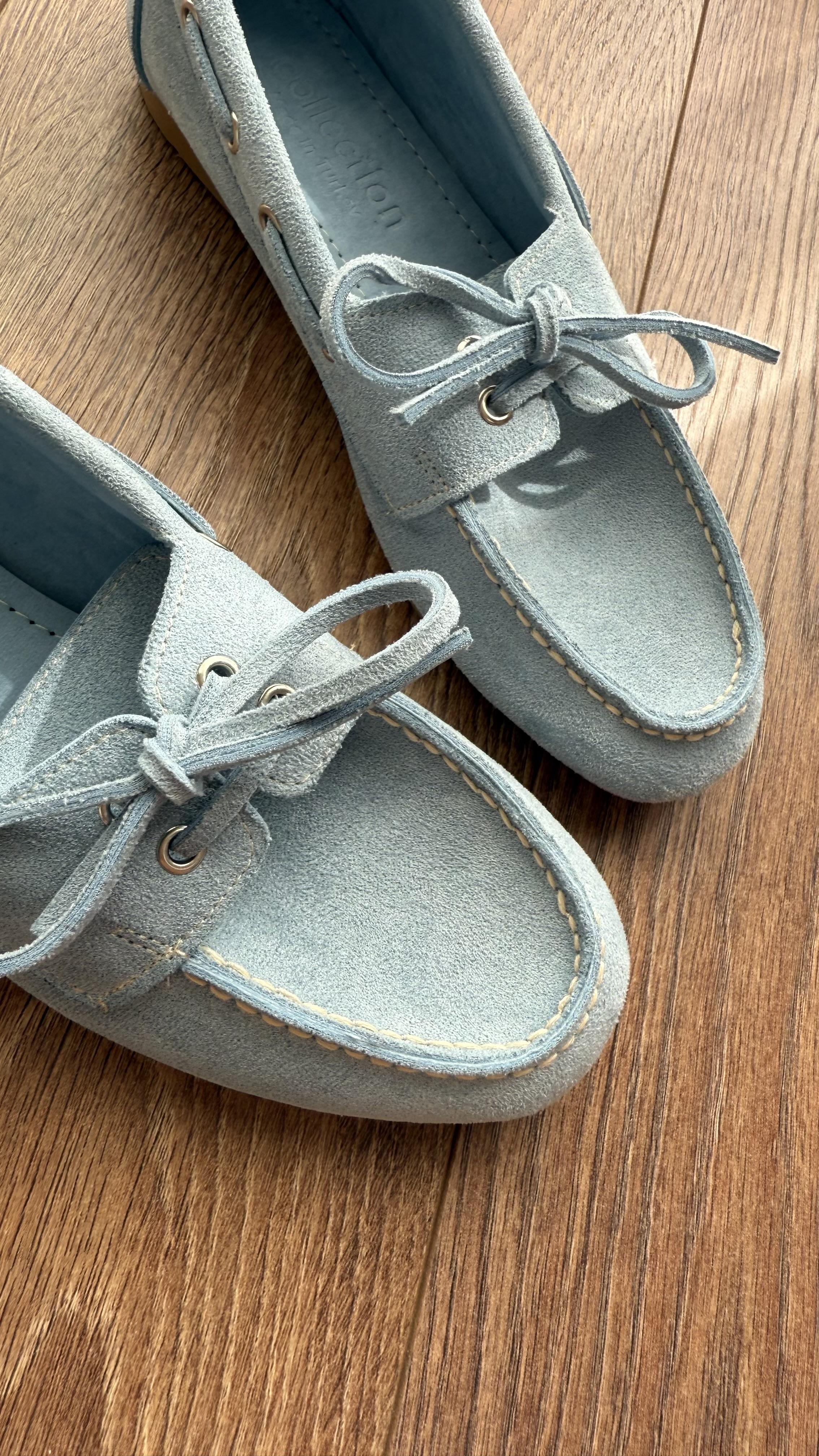 Süet Loafer Bağcıklı Mavi Ayakkabı