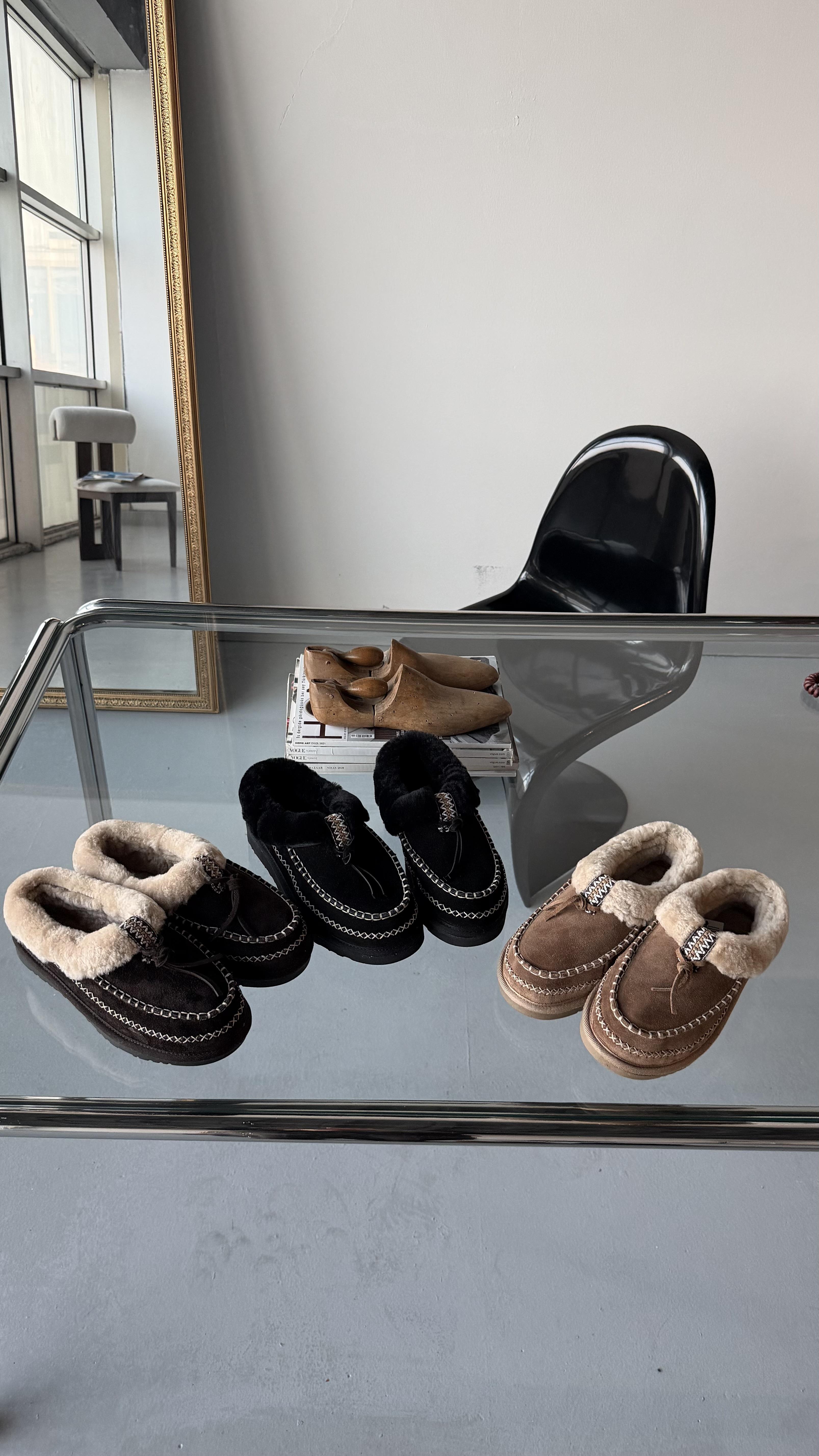 Taba Hakiki Süet Deri Dikişli Kürklü Kadın Makosen Terlik