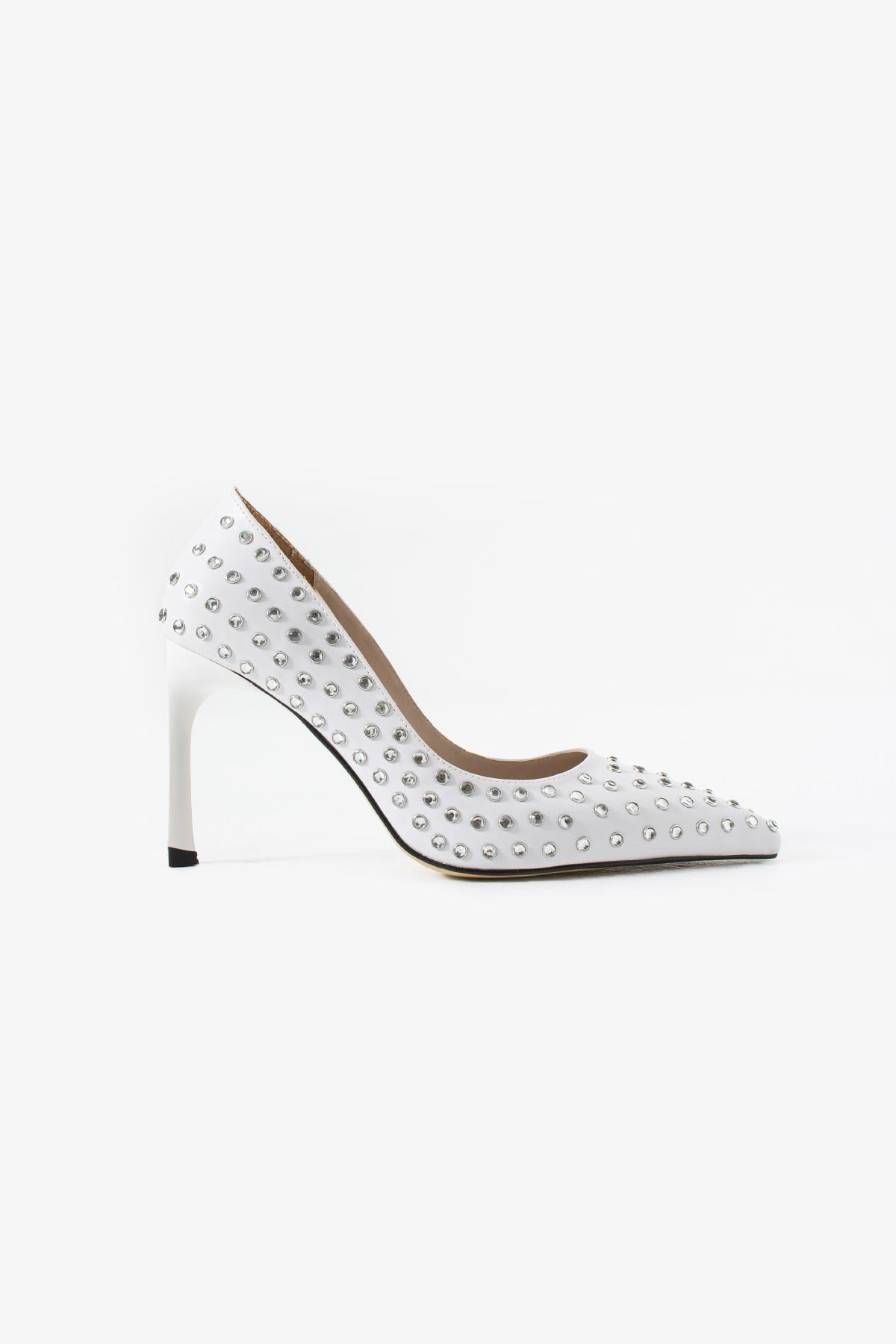 Taşlı Beyaz Kadın Topuklu Ayakkabı