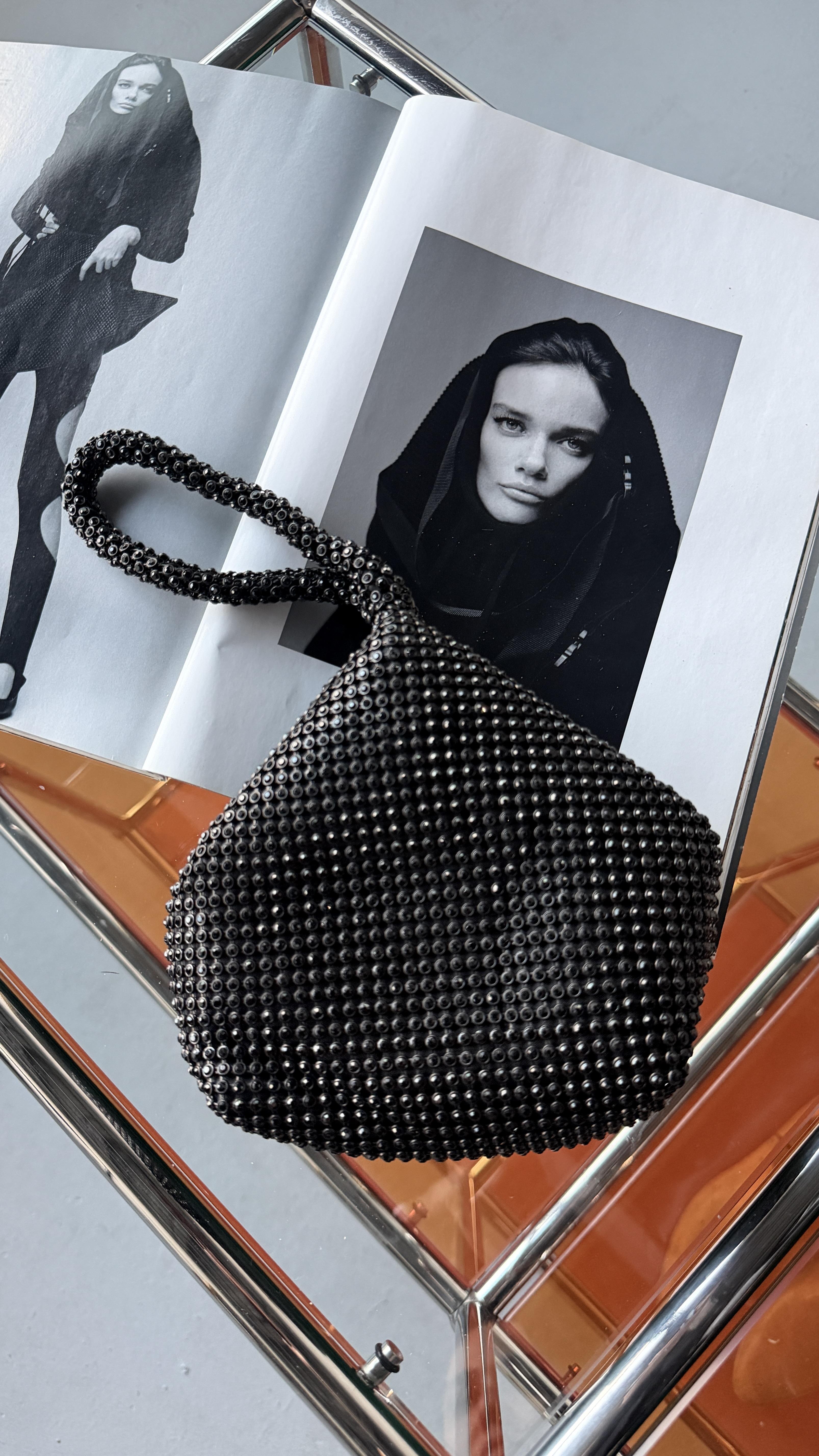 Taşlı Simsiyah Mini Kese Çanta