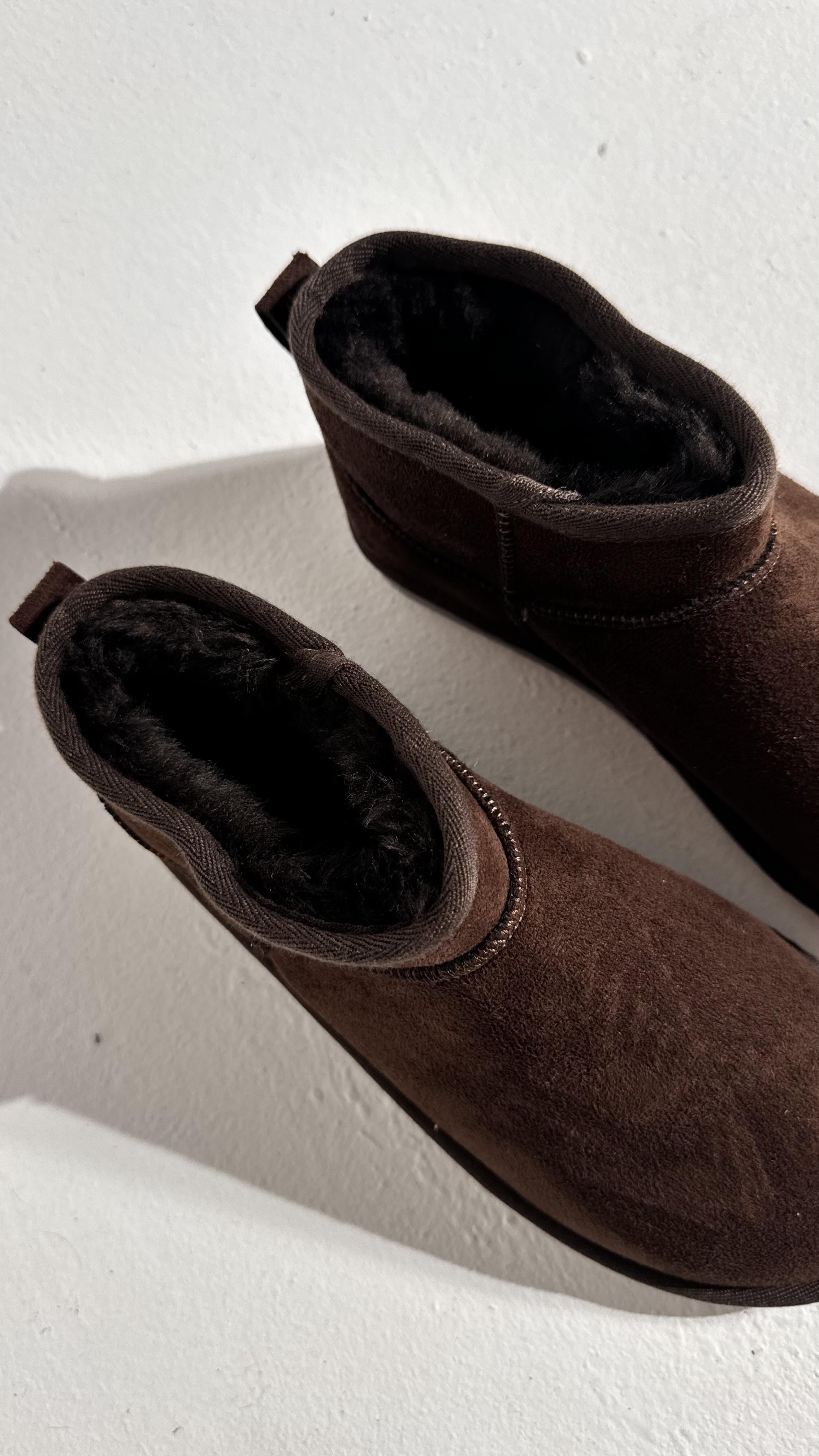 Ultra Mini Acıkahve Süet İçi Tüylü Düz Taban Bilekte Bot 