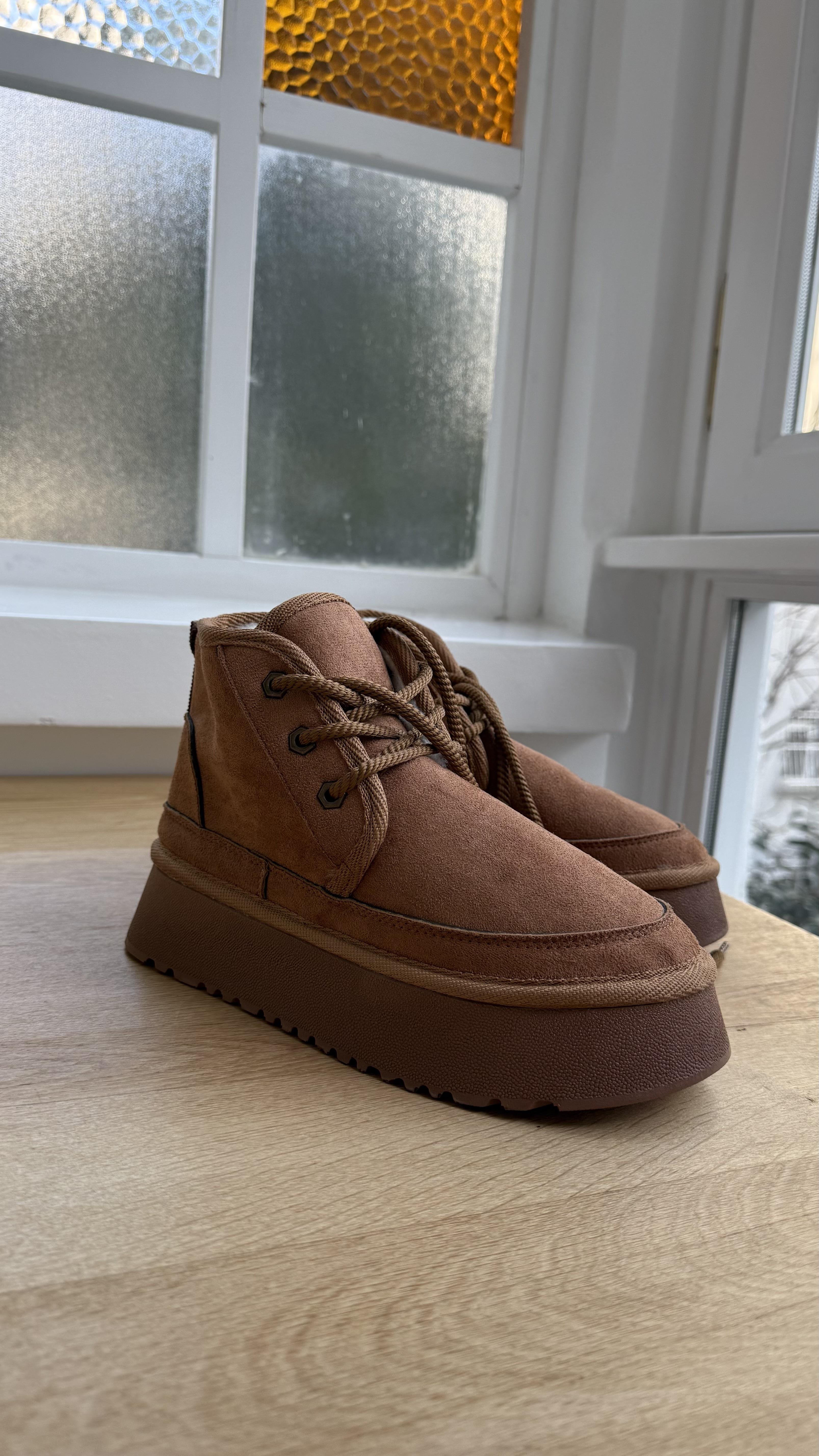 Yüksek Taban Taba Rengi Bağlamalı İçi Tüylü Kışlık Bot