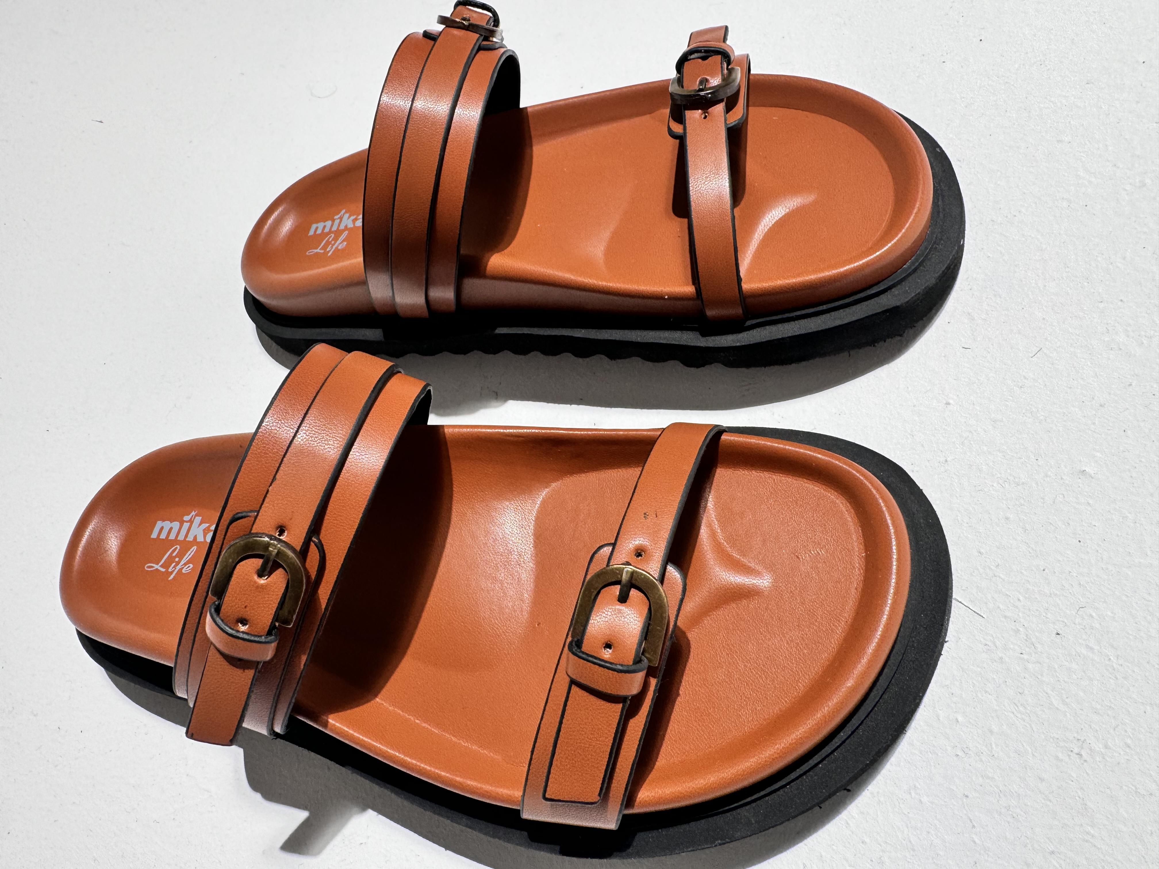 ZR Taba Çift Bant Tokalı Terlik