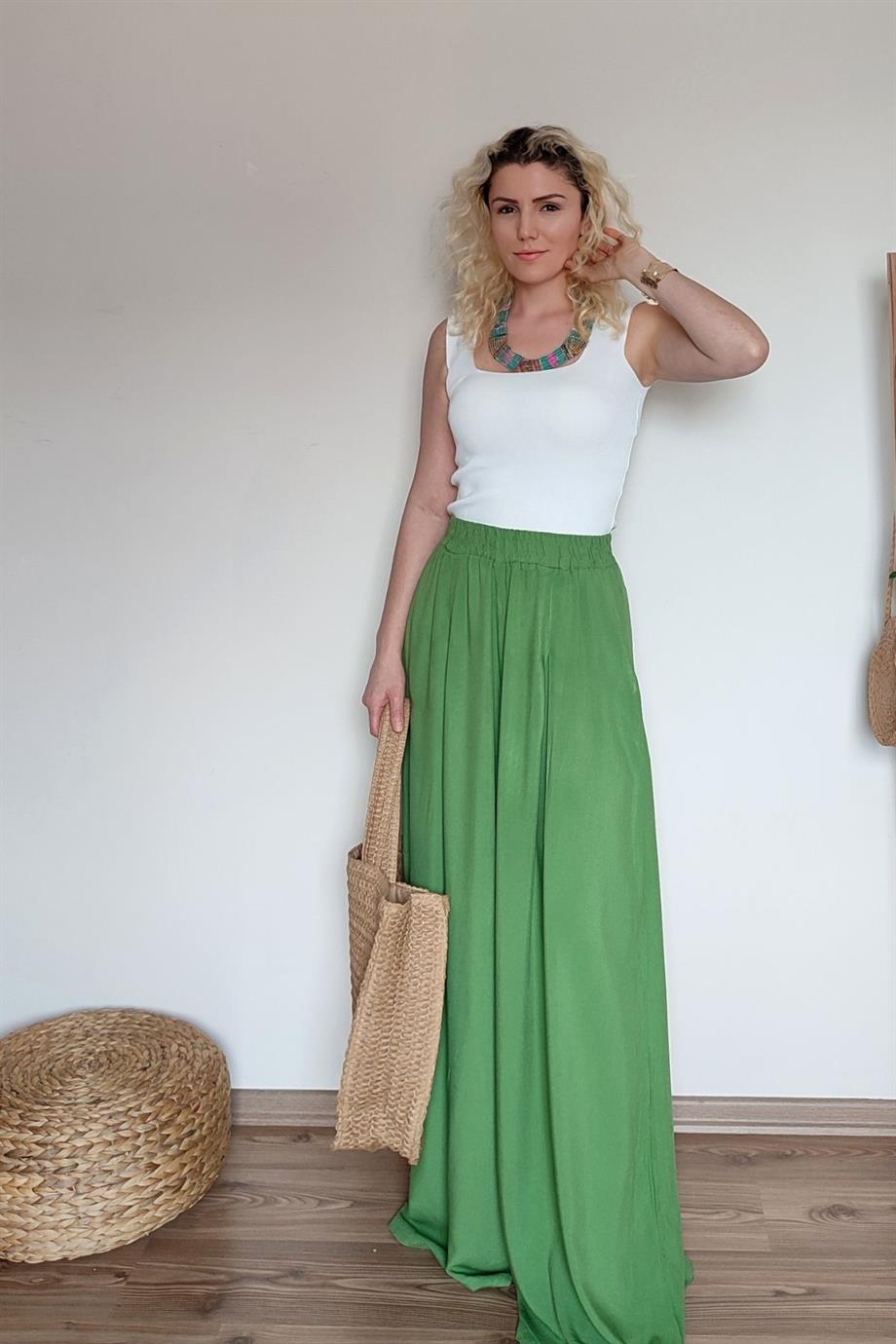 OLİVE BELİ LASTİKLİ BOL PİLELİ PANTOLON