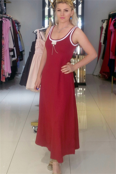 Mürdüm  Beyaz Biyeli Arma Detaylı Modal Elbise