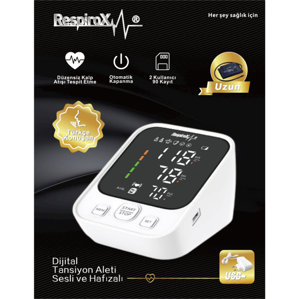 Respirox Tansiyon Aleti Konuşan Adaptörlü AXD-809 Yeni