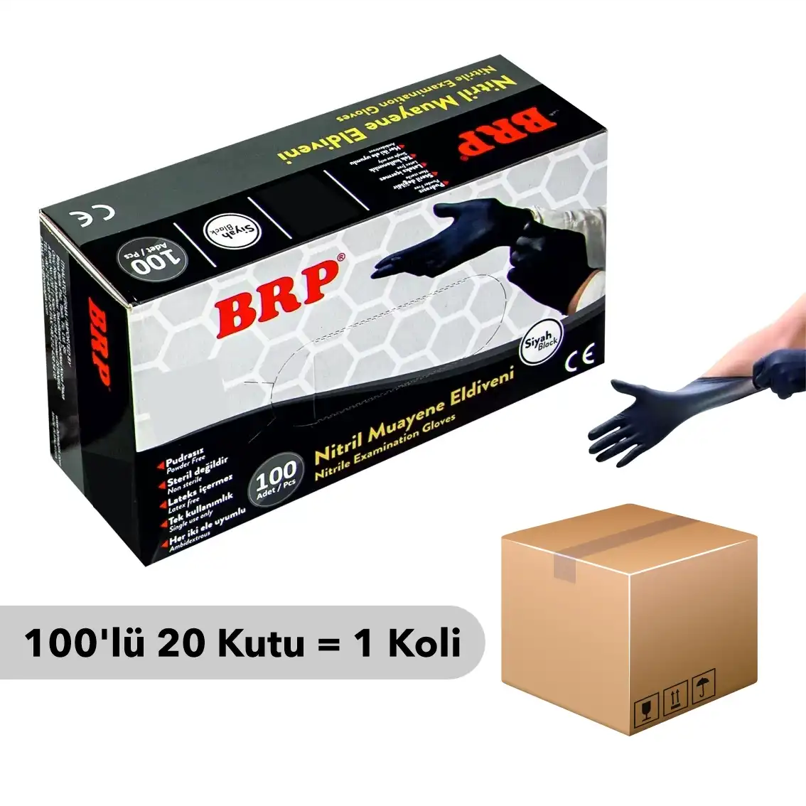 Brp Siyah Nitril Pudrasız Muayene Eldiveni Small 1 KOLİ  (20 PAKET)