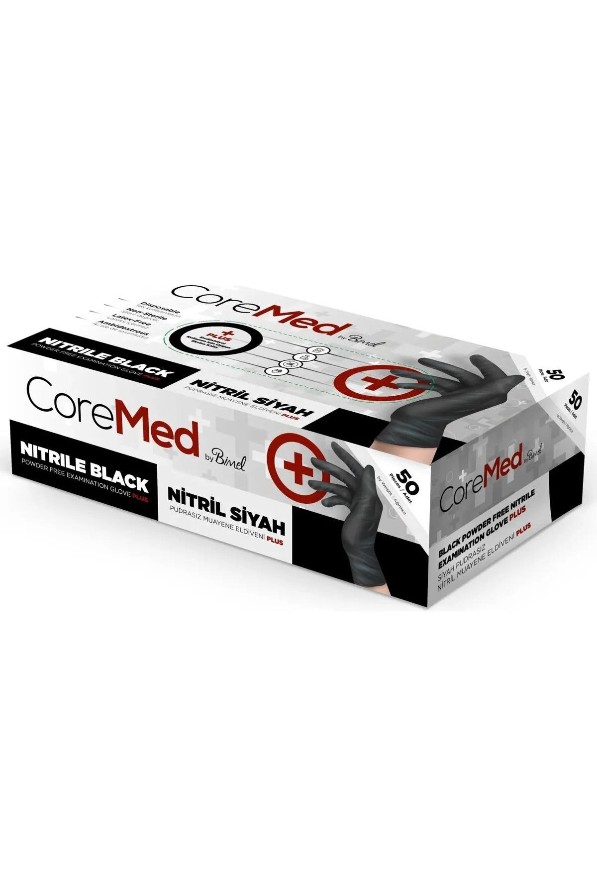 CoreMed Nitril Pudrasız Siyah Eldiven 50'li 