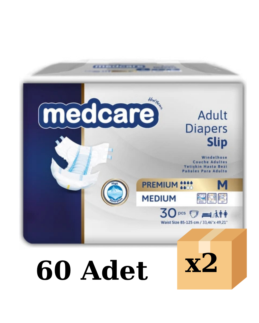 Medcare Belbantlı Premium Hasta Bezi Bağlamalı  Medium 60'lı