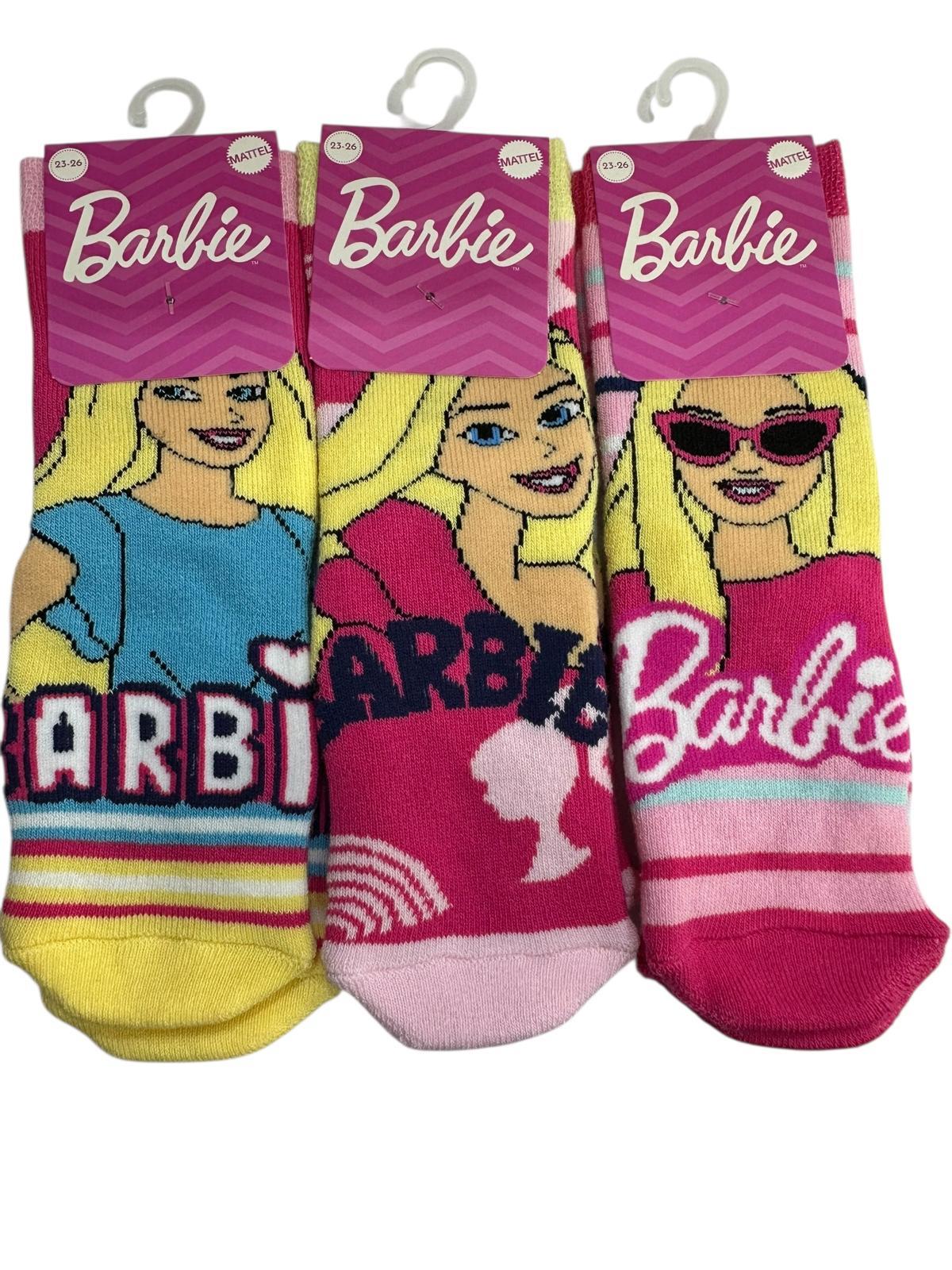 3Lü Barbie Figürlü Tabanı Kaydırmaz Çocuk Havlu Çorap