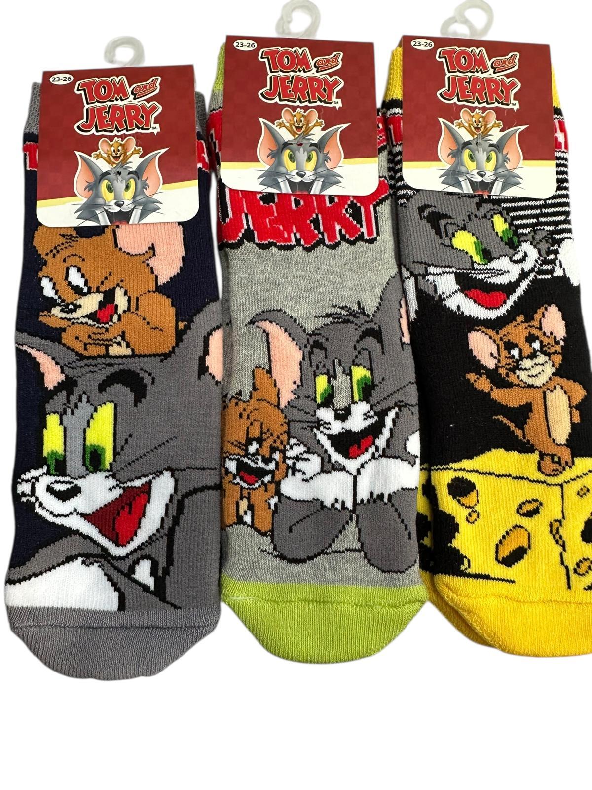 3Lü TOM ve JERRY Figürlü Tabanı Kaydırmaz Çocuk Havlu Çorap