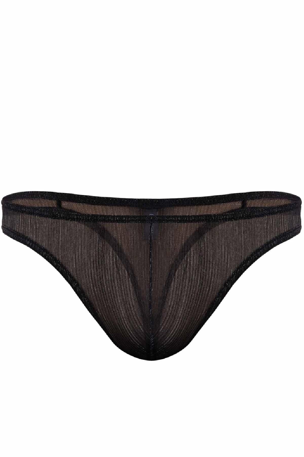 Doreanse Erkek Polyester Siyah Parlak Transparan Tanga String 1302