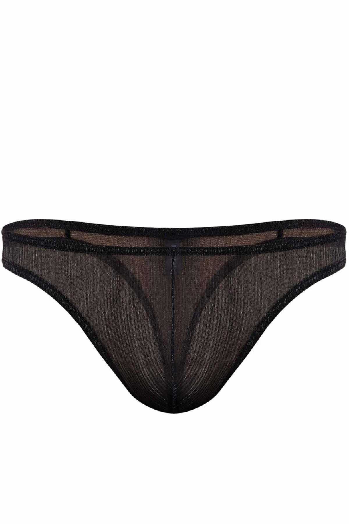 Doreanse Erkek Polyester Siyah Parlak Transparan Tanga String 1302