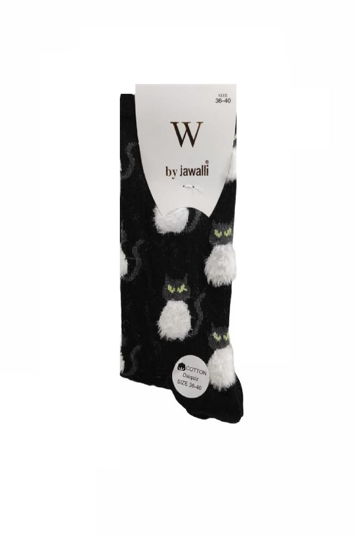 Jawalli Kedi Desenli Kadın Soket Çorap
