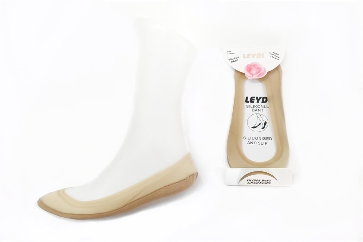 Leydi Silikon Bantlı Lazer Kesim Dantelli Babet Çorabı Ten Rengi