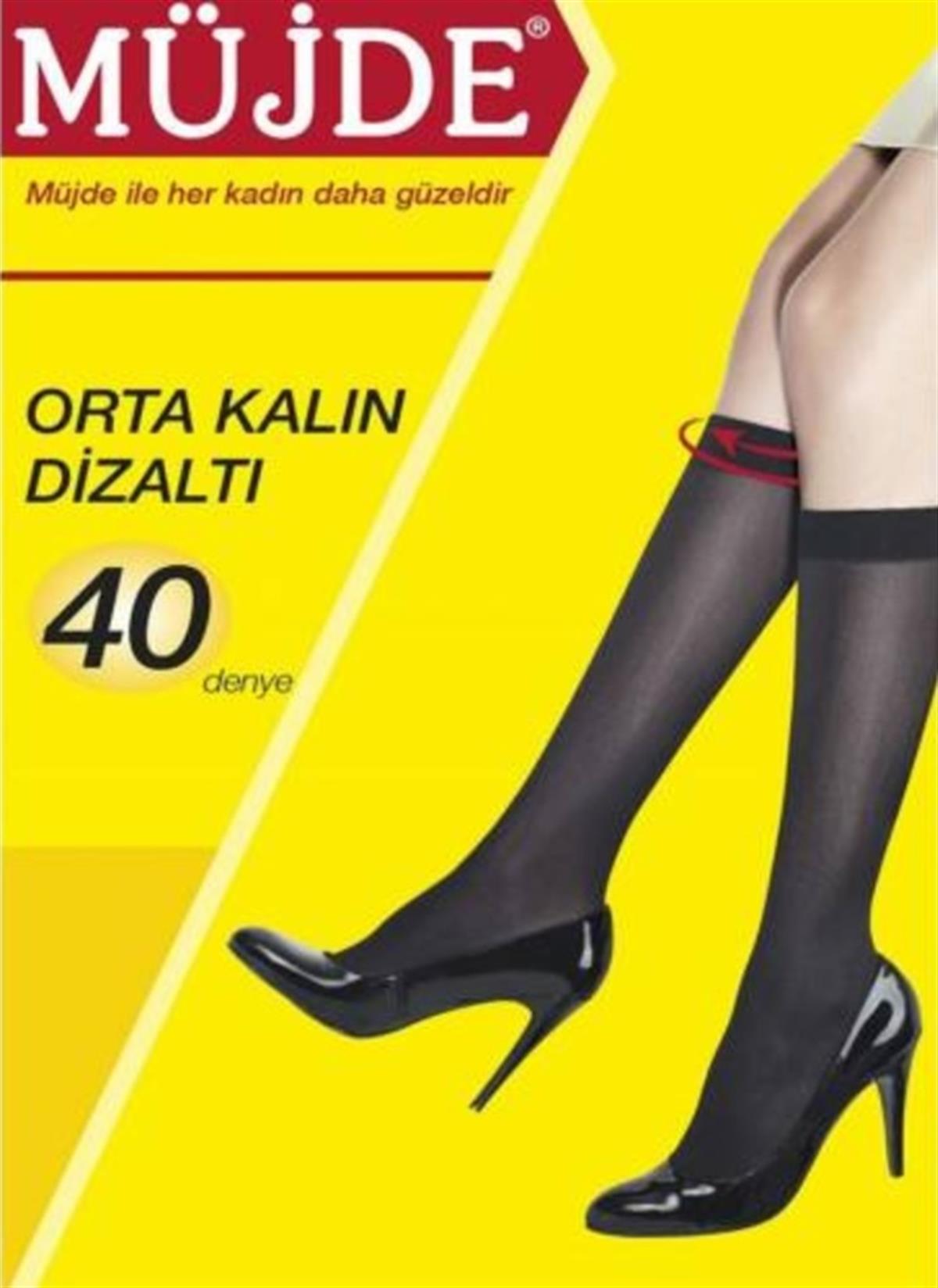 Müjde 12li 40 Denye Rahat Lastikli Orta Kalın Dizaltı Çorap TÜM RENKLER
