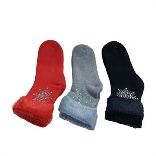 3LÜ KAR TANELİ TAŞLI KIŞLIK KADIN ÇORABI