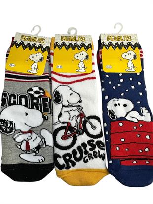 3Lü PEANUTS Figürlü Tabanı Kaydırmaz Çocuk Havlu Çorap