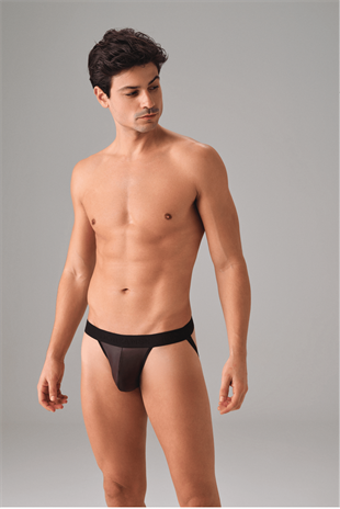 Erkek Fantezi Mat Jockstrap string 1002 Siyah