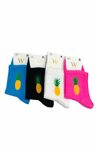 Jawalli 4lü Ananas Desenli Renkli Soket Çorap