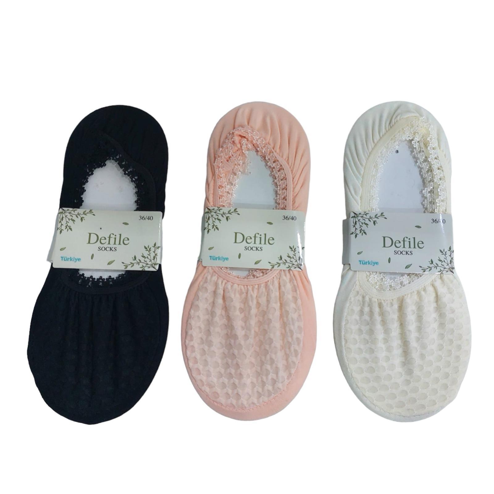 3'LÜ SET DESENLİ DANTEL KADIN BABET ÇORAP