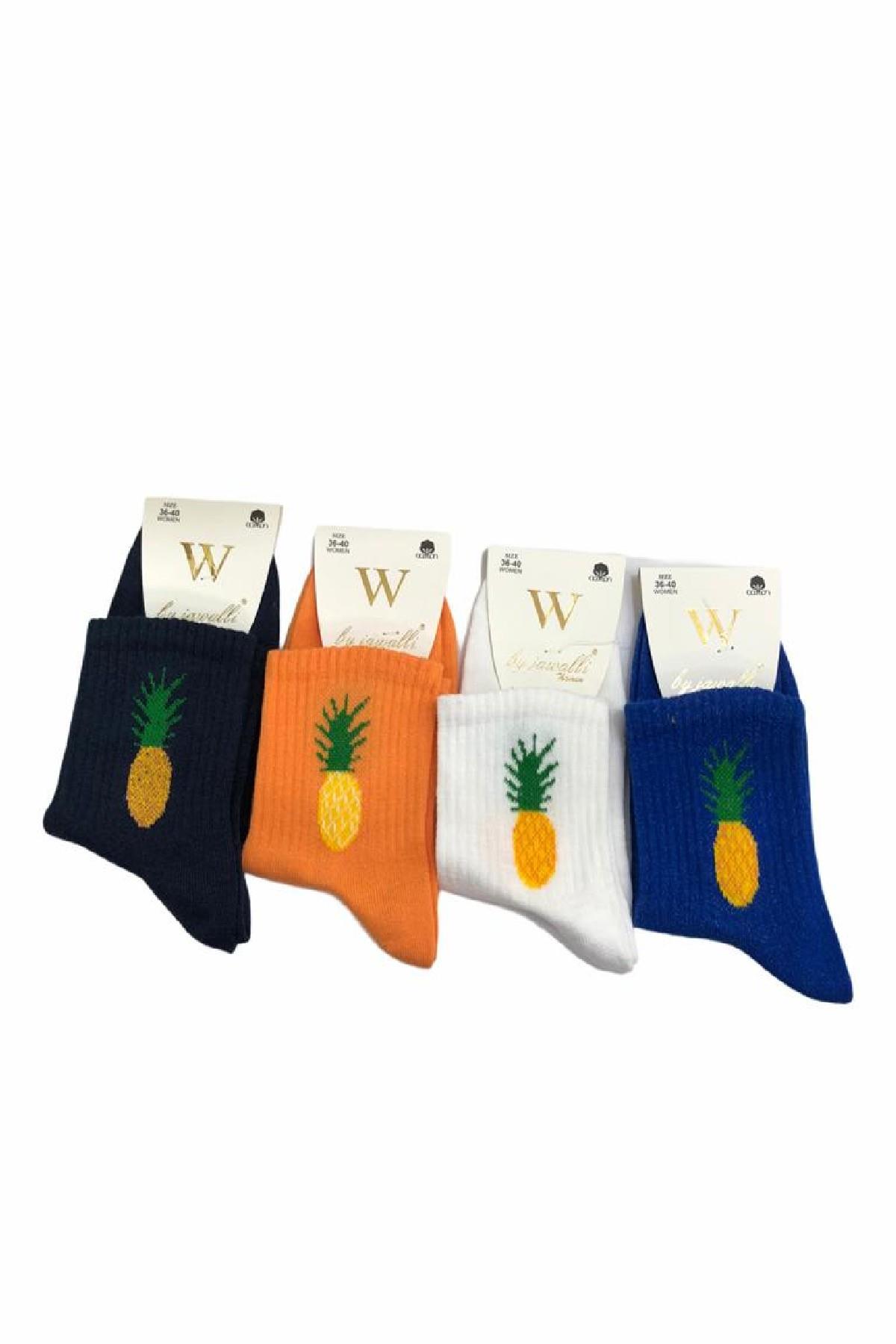 Jawalli 4'lü Ananas Desenli Renkli Soket Çorap