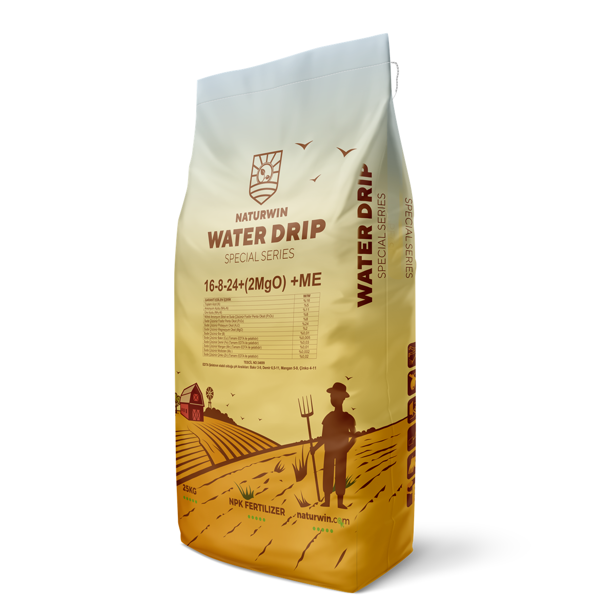Damlama Gübresi Naturwin Water Drip 16-8-24+2MGO+Me Npk Gübre 25 KG
