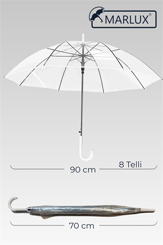 Marlux 8 Telli Şeffaf Baston Tip Otomatik Şemsiye MAR24SEFFAFR1