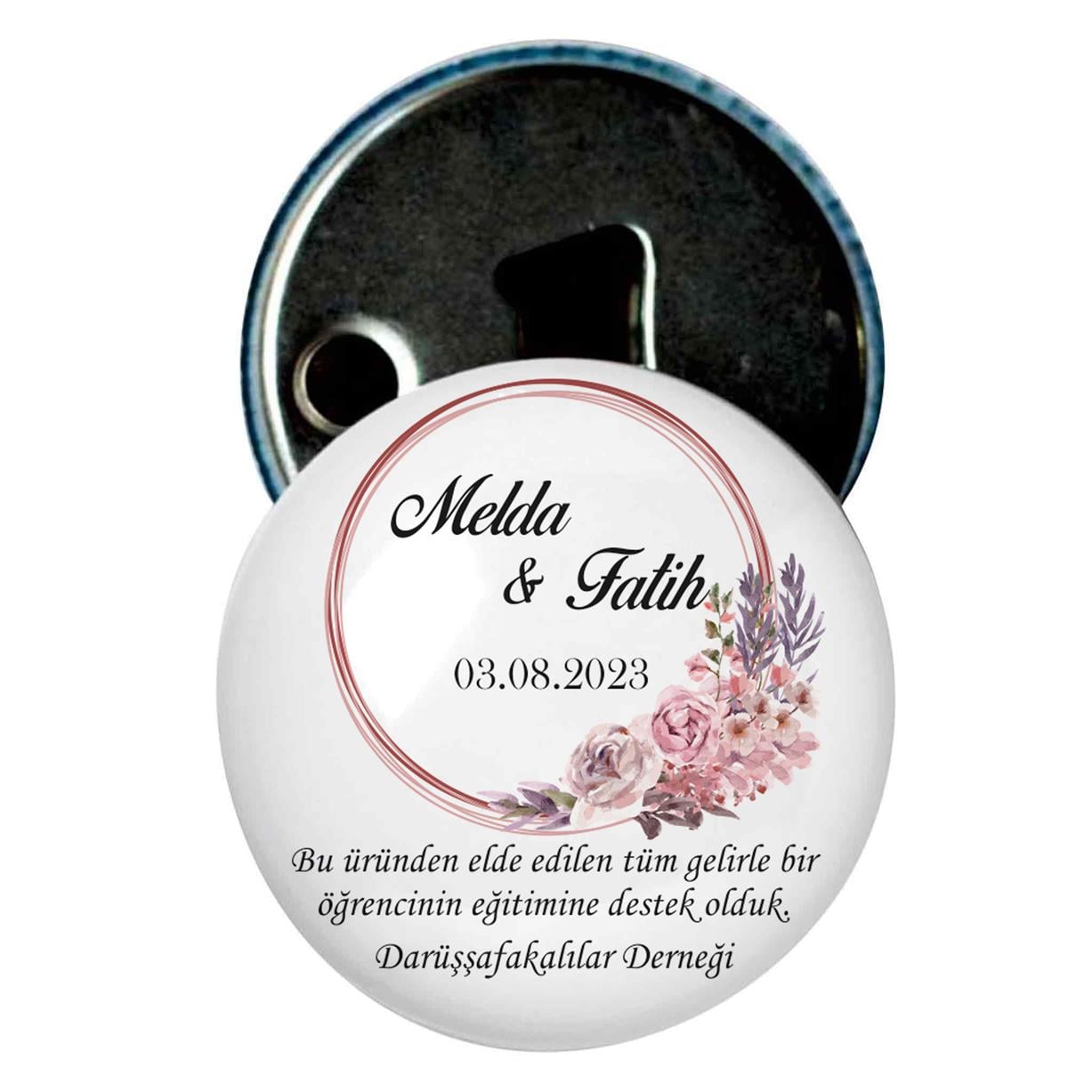 Nikah Şekeri Magnet Baskılı Kapak Açacak Pembe Çiçekli Çelenk
