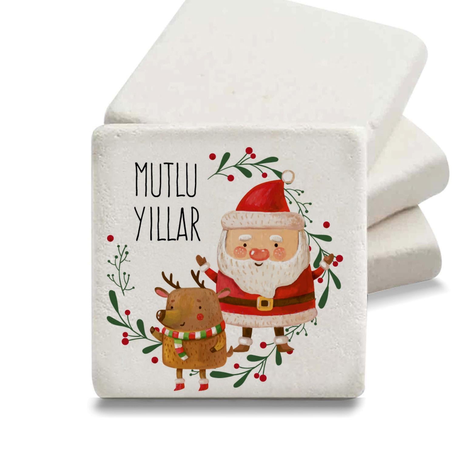 Noel Baba Baskılı Doğal Taş Magnet Buzdolabı Süsü