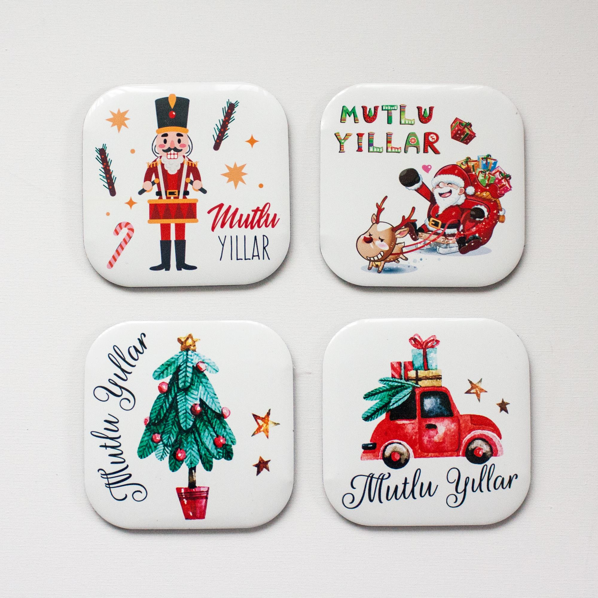 Yılbaşı Hediyelik 4'lü Set Metal Bardak Altlığı