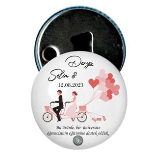 Nikah Şekeri Magnet Baskılı Kapak Açacak Gelin Damat Bisikletli