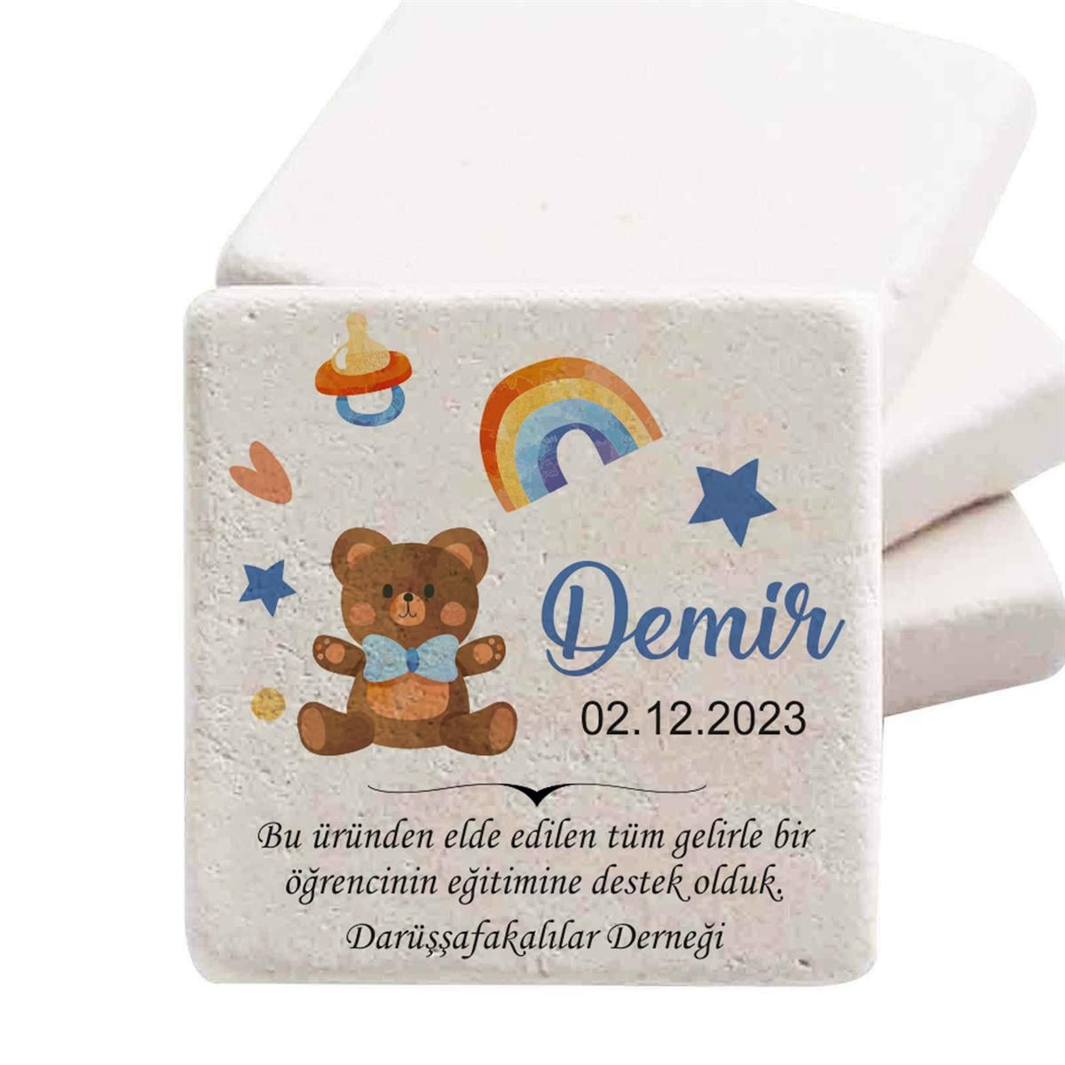 Bebek Şekeri Magnet Kişiye Özel Doğal Taş Magnet Gökkuşağı Ayıcık