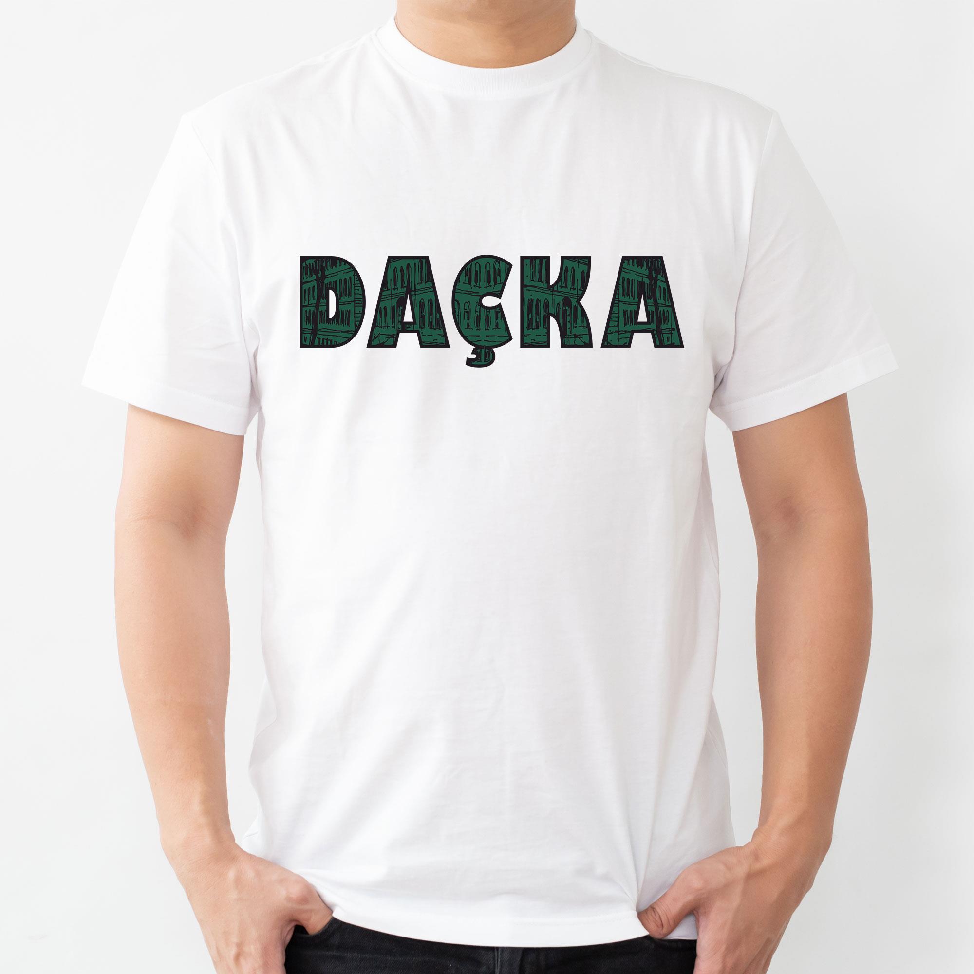 Darüşşafaka Bisiklet Yaka Beyaz Tişört Nostaljik Bina Desenli Daçka
