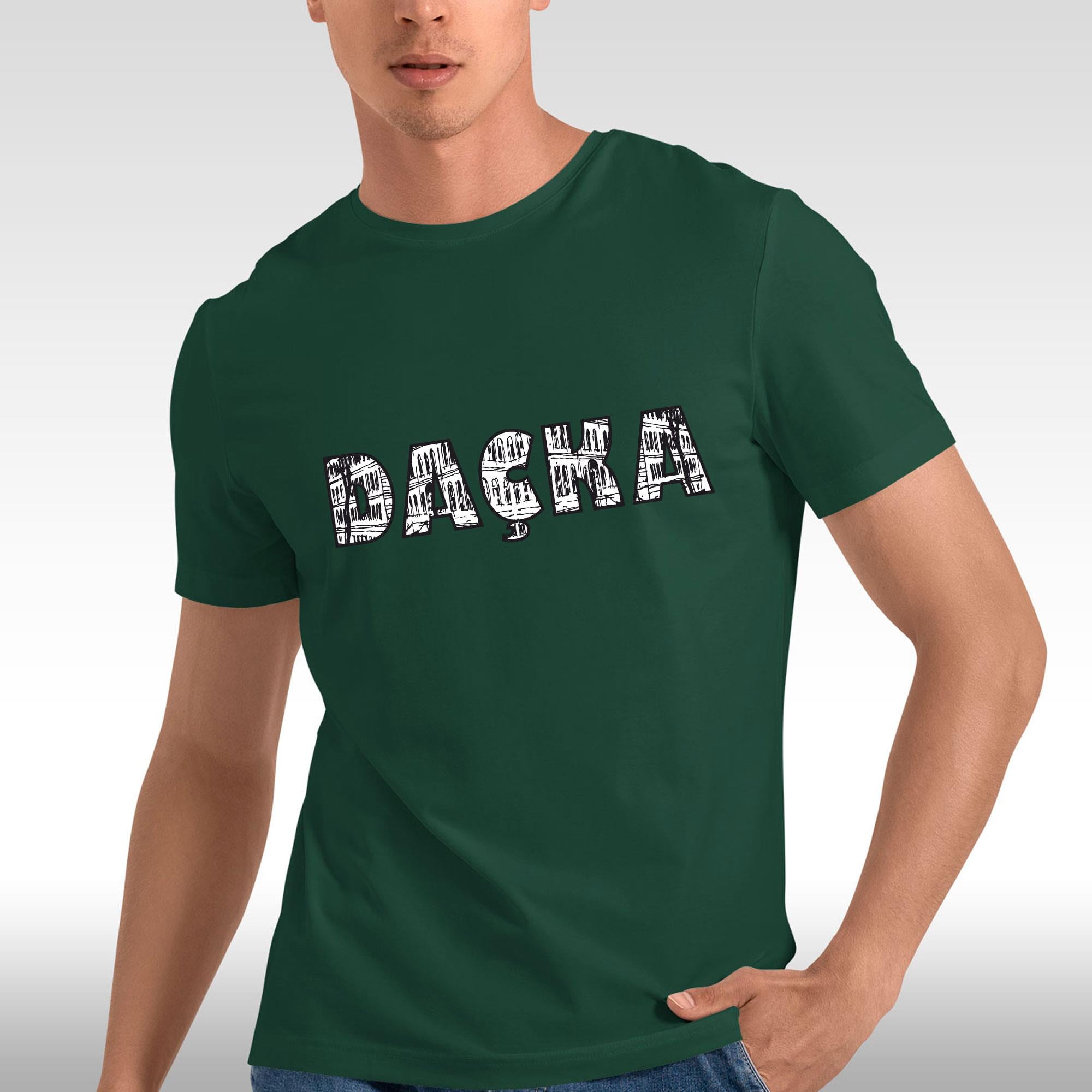 Darüşşafaka Bisiklet Yaka Yeşil Tişört Nostaljik Bina Desenli Daçka