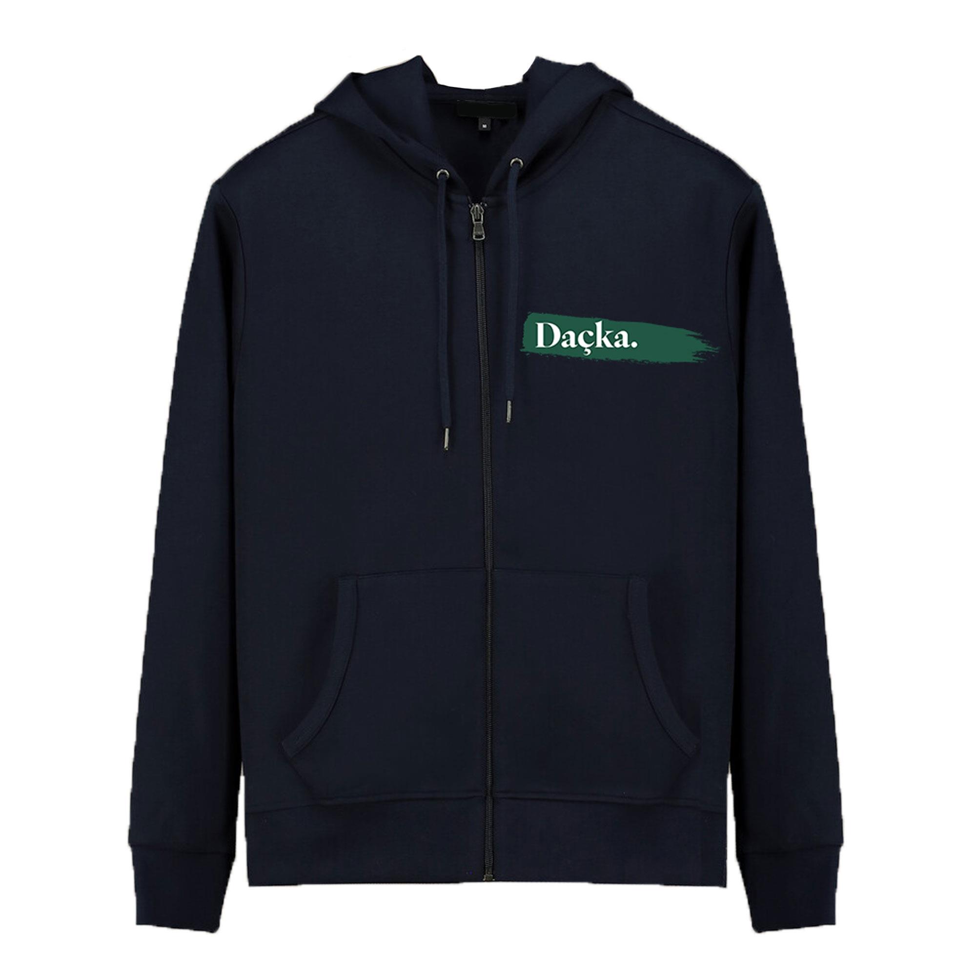 Fermuarlı Kapüşonlu Sweatshirt Siyah Daçka Fırça