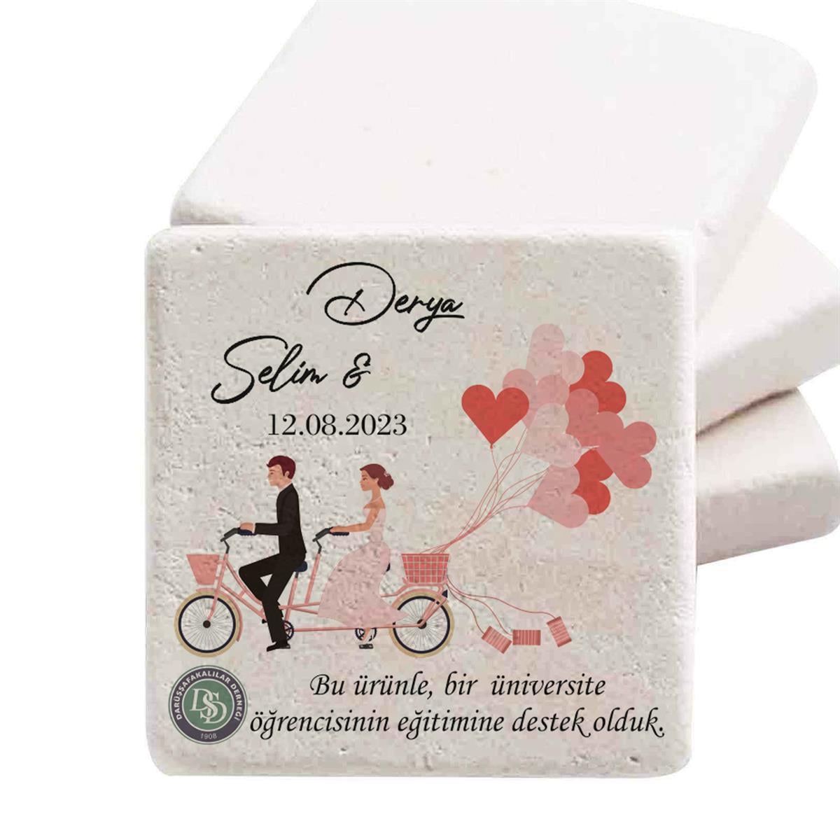 Nikah Şekeri Magnet Kişiye Özel Doğal Taş Magnet Bisiklet Gelin Damat