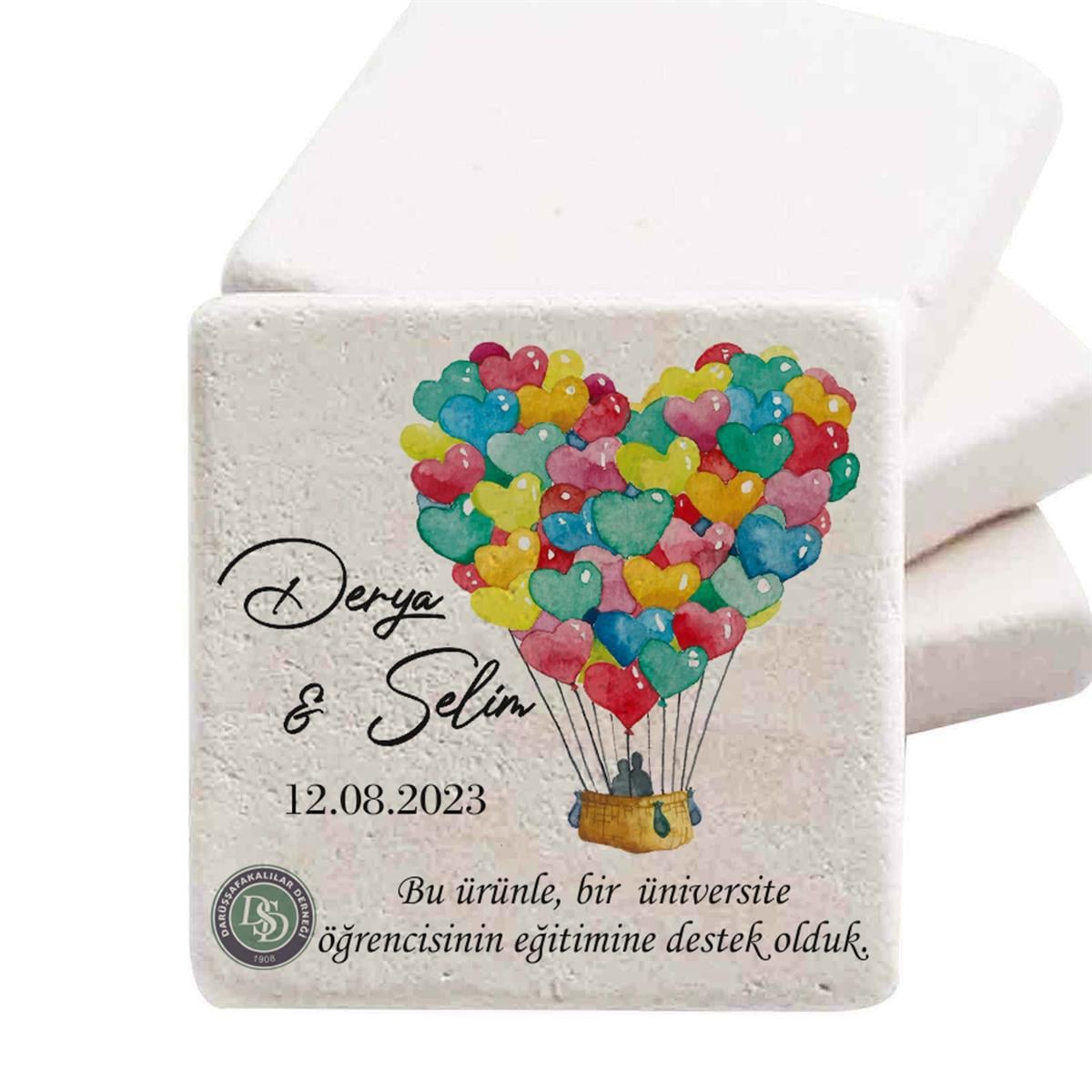Nikah Şekeri Magnet Kişiye Özel Doğal Taş Magnet Renkli Balonlar